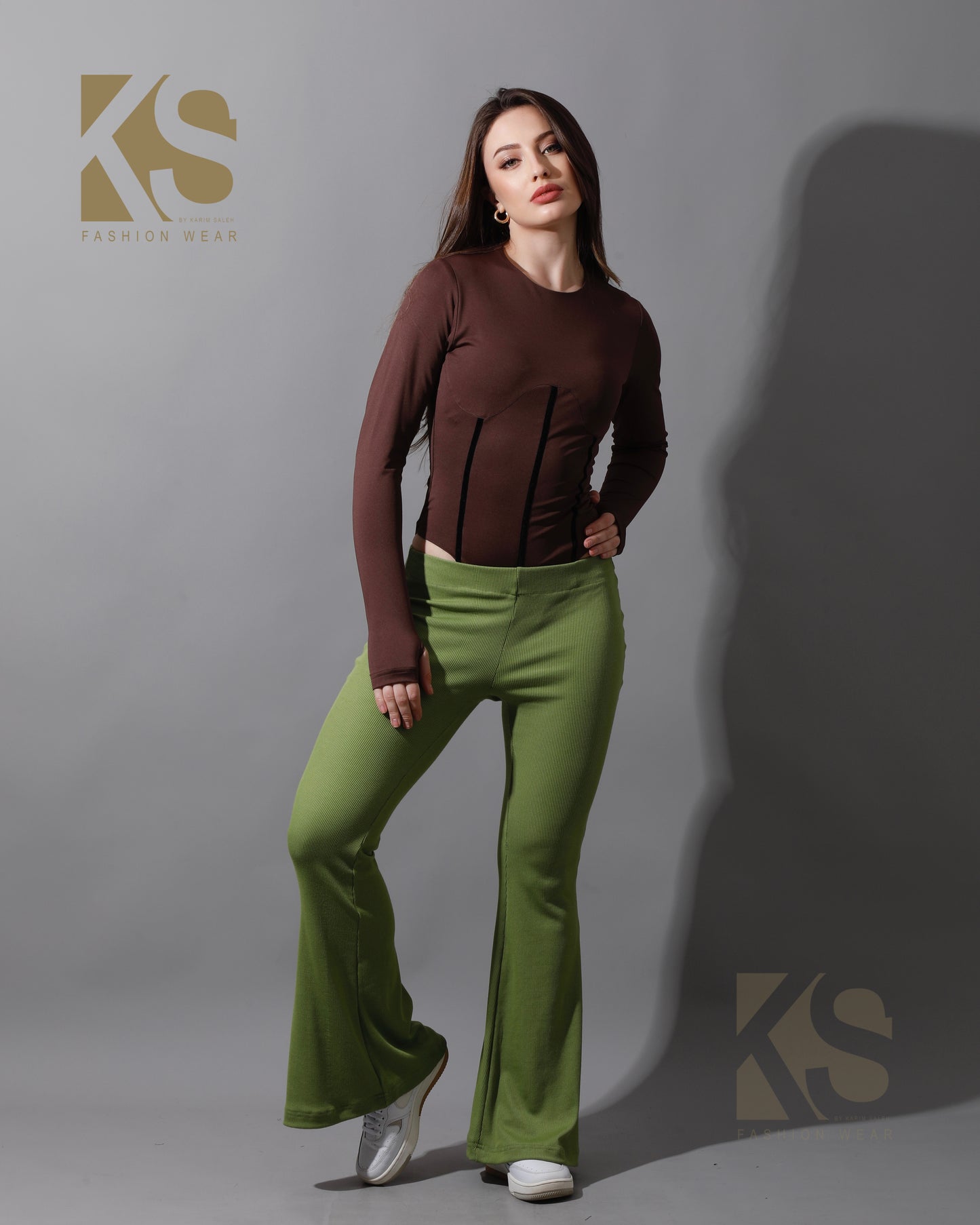 Slinky Flared Trousers - Kiwi Green