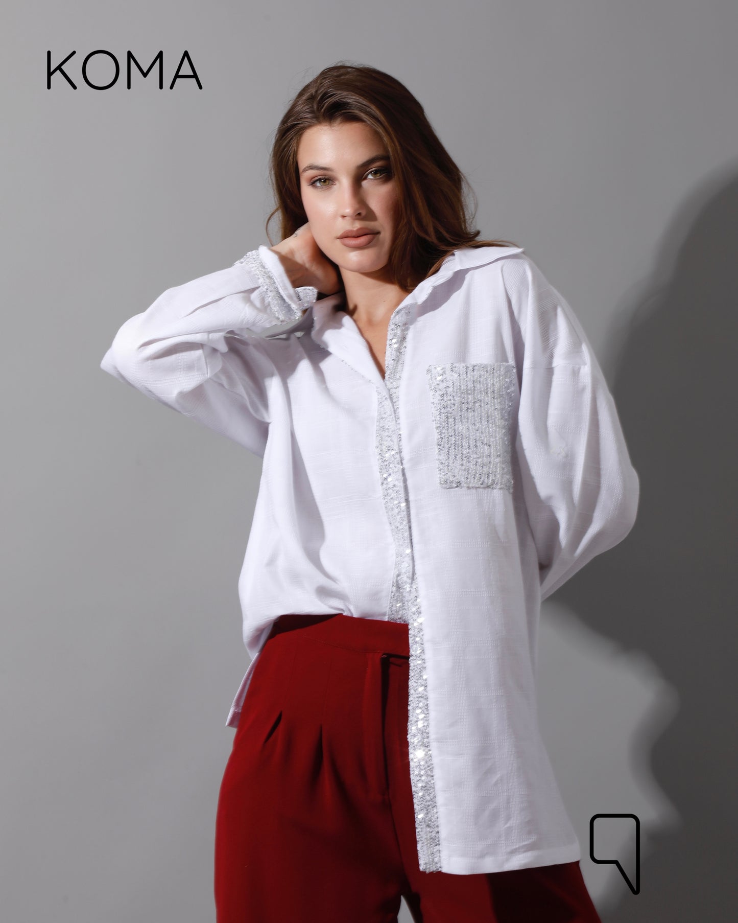 Glitter Long Sleeves Shirt - White