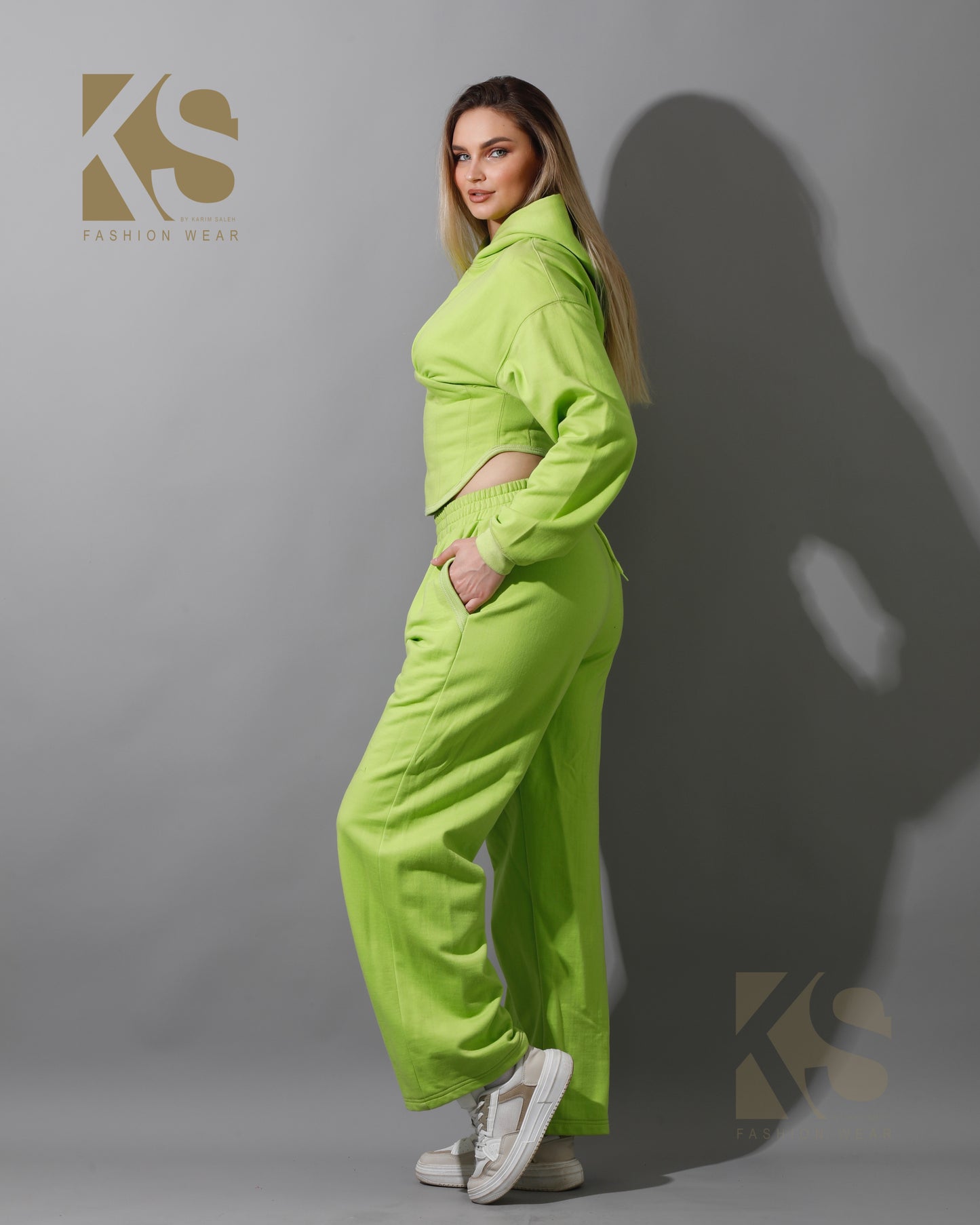 Corset Hoodie & Pants Set - Lime Green