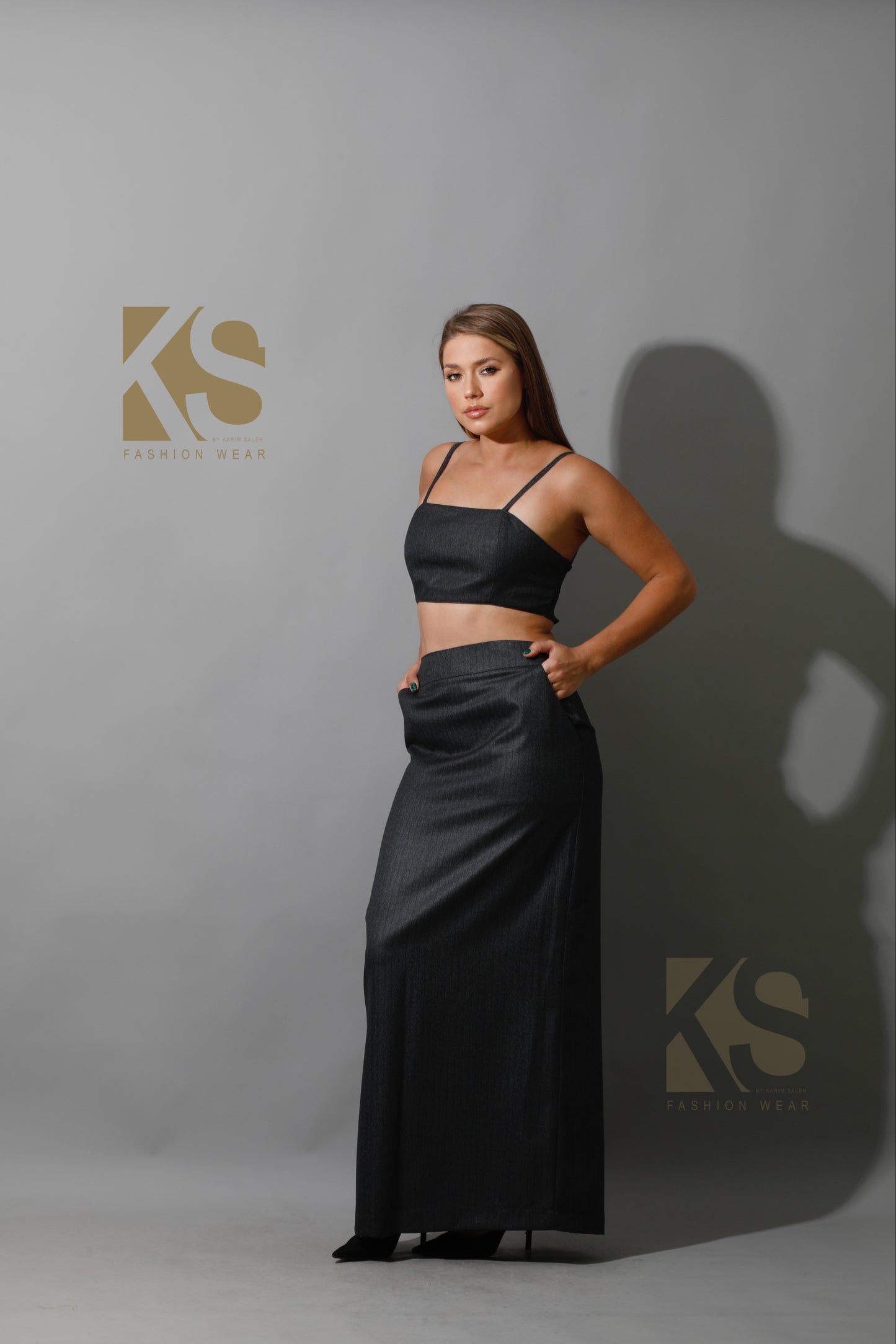 Striped Maxi Skirt Co-Ord - Gray