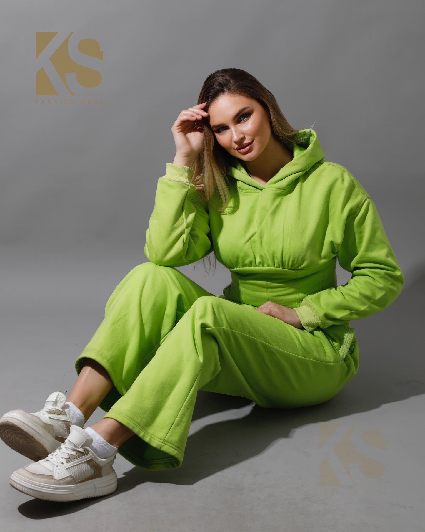 Corset Hoodie & Pants Set - Lime Green