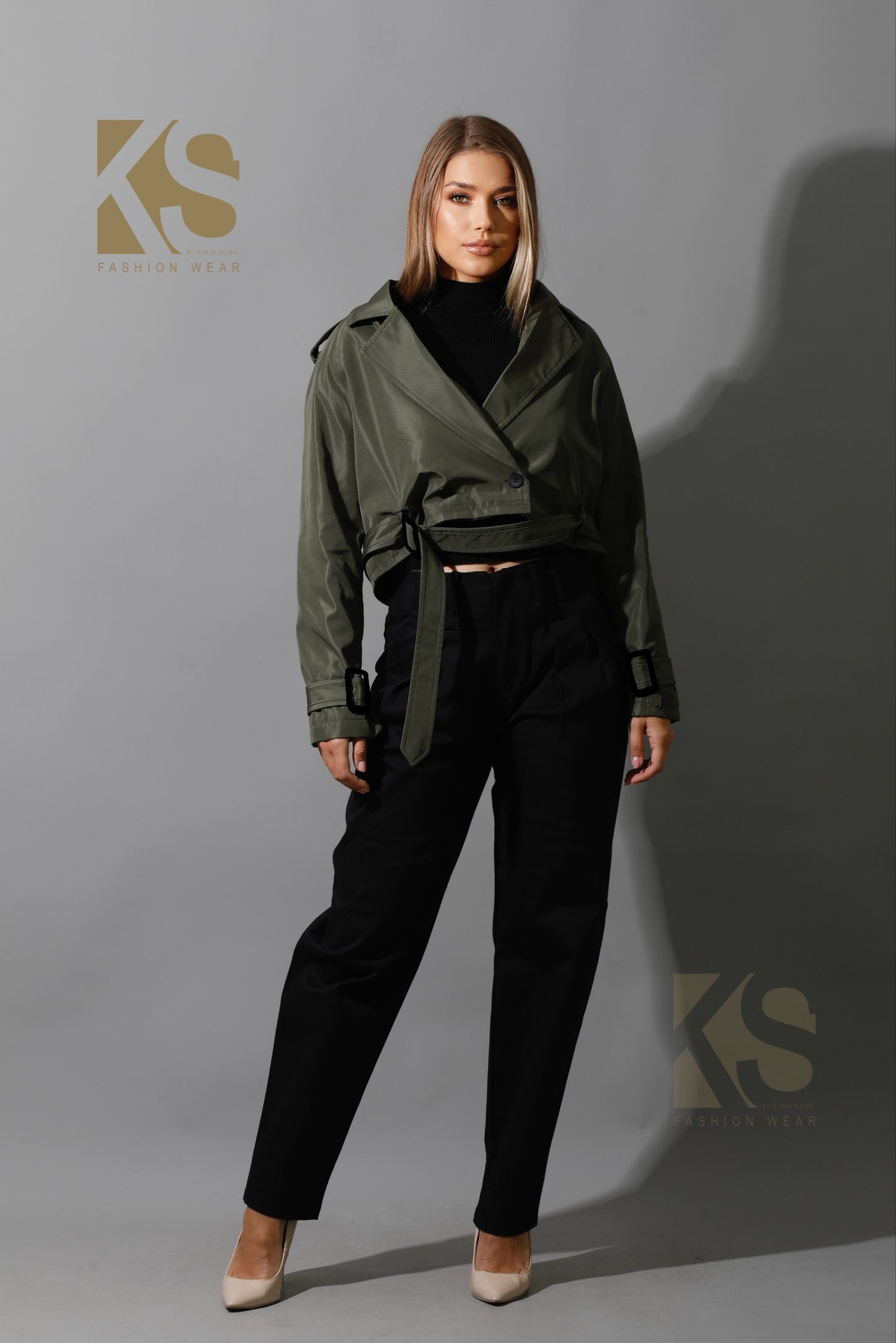 Double Breasted Trench Jacket - Olive