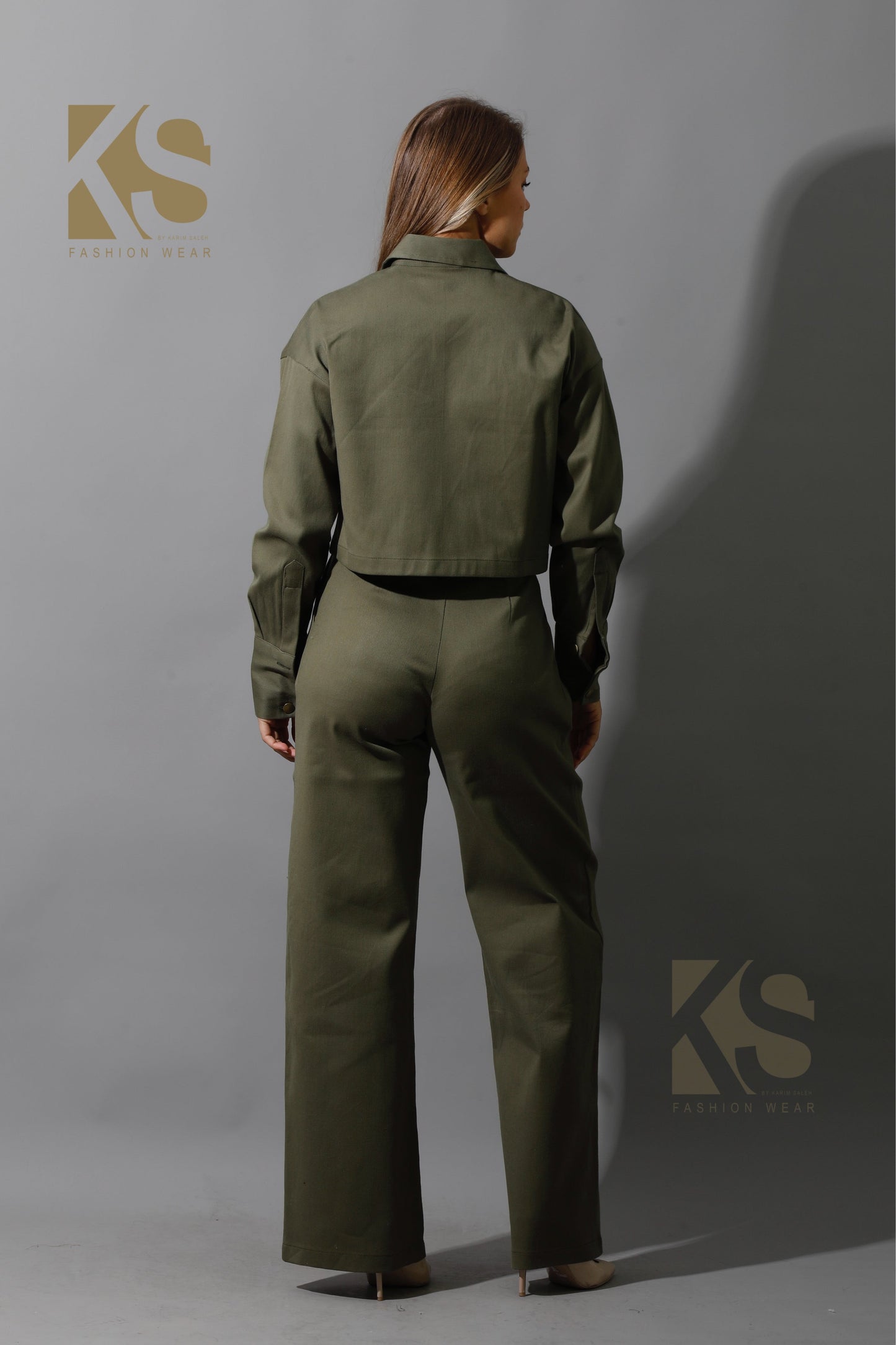 Co-ord Pleated Wide Leg Pants - Olive