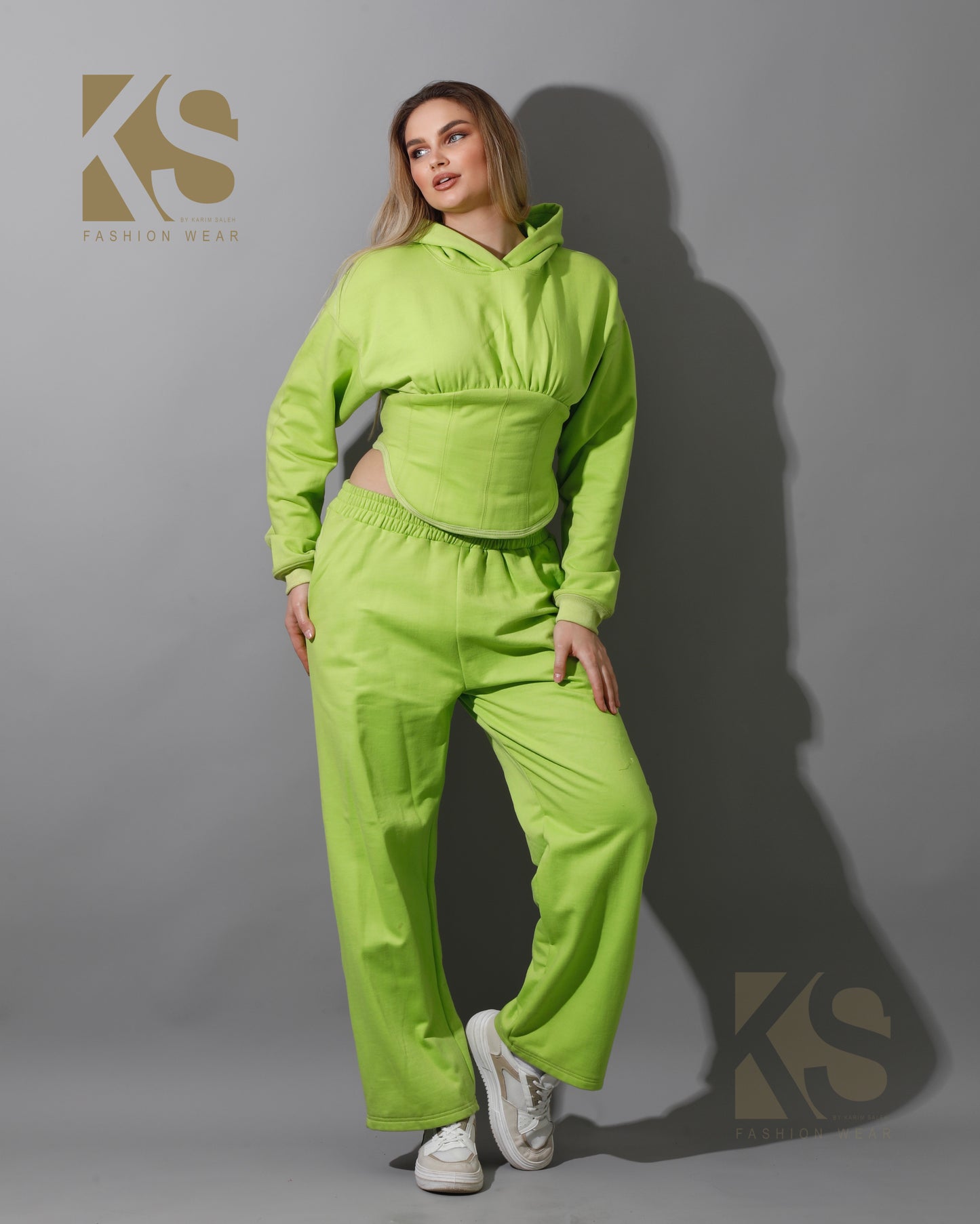 Corset Hoodie & Pants Set - Lime Green