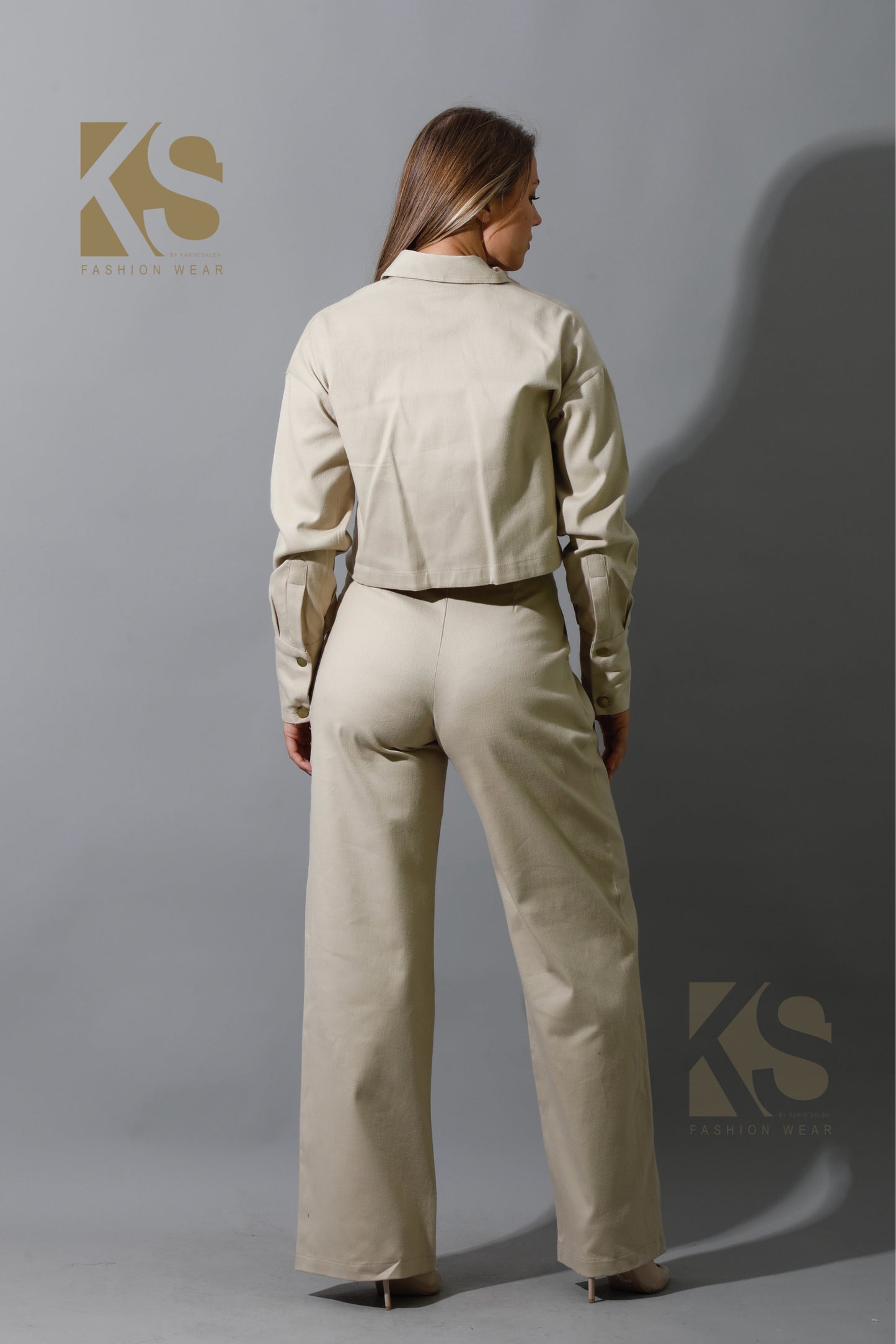 Co-ord Pleated Wide Leg Pants - Beige