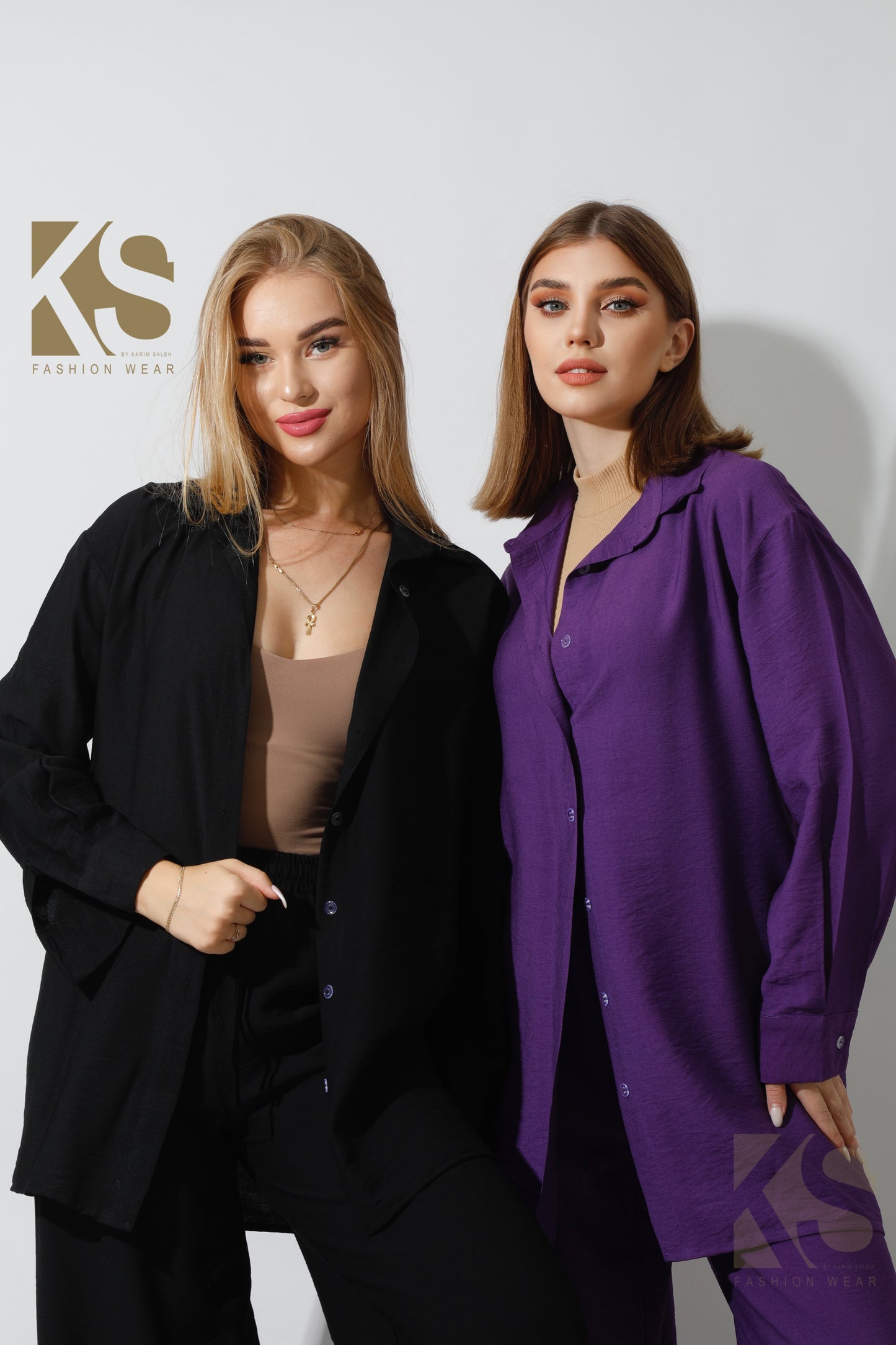 Long Shirt & Wide Leg Trousers Set - Purple