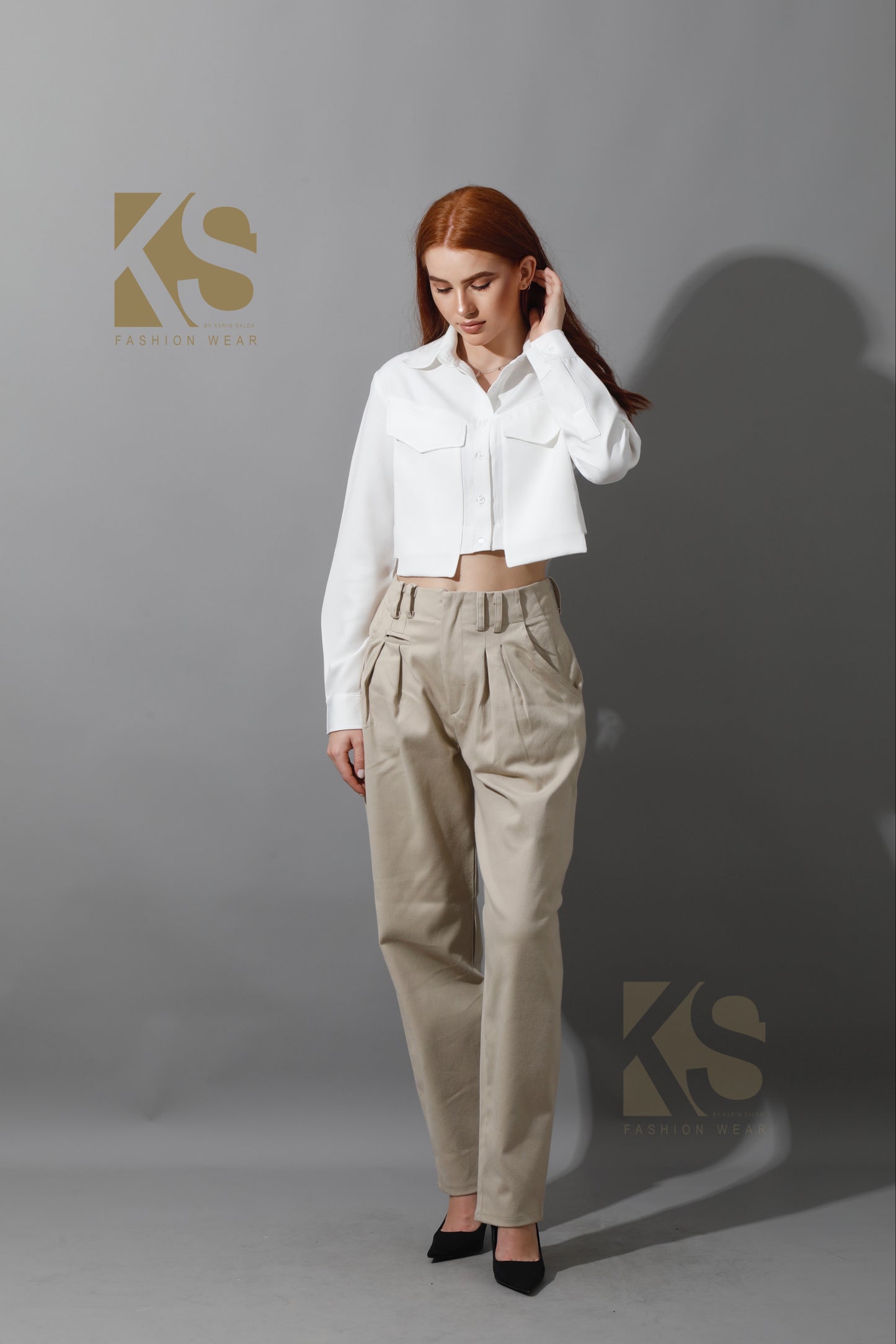 High Rise Paper-Bag Pants - Light Beige