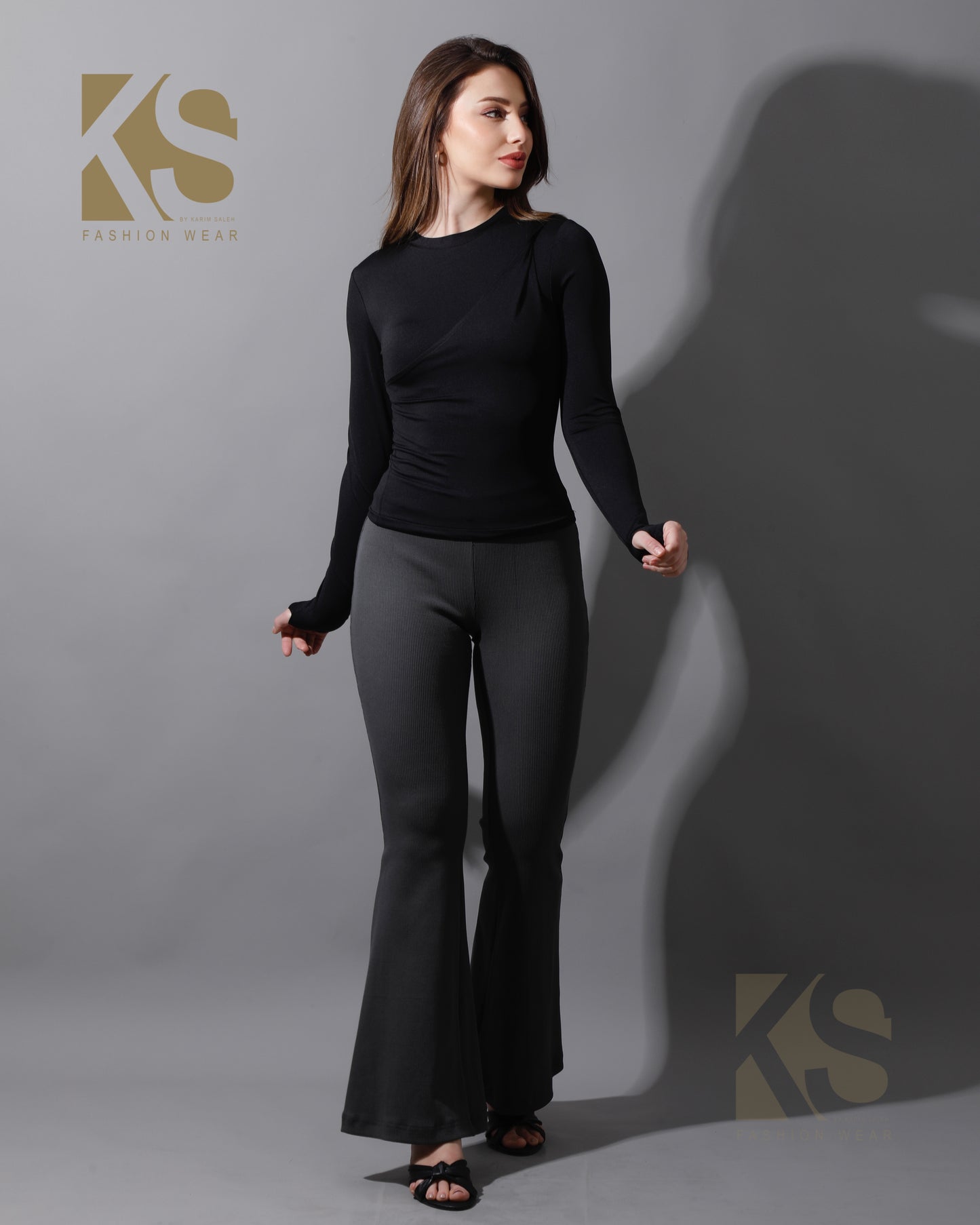 Slinky Flared Trousers - Gray
