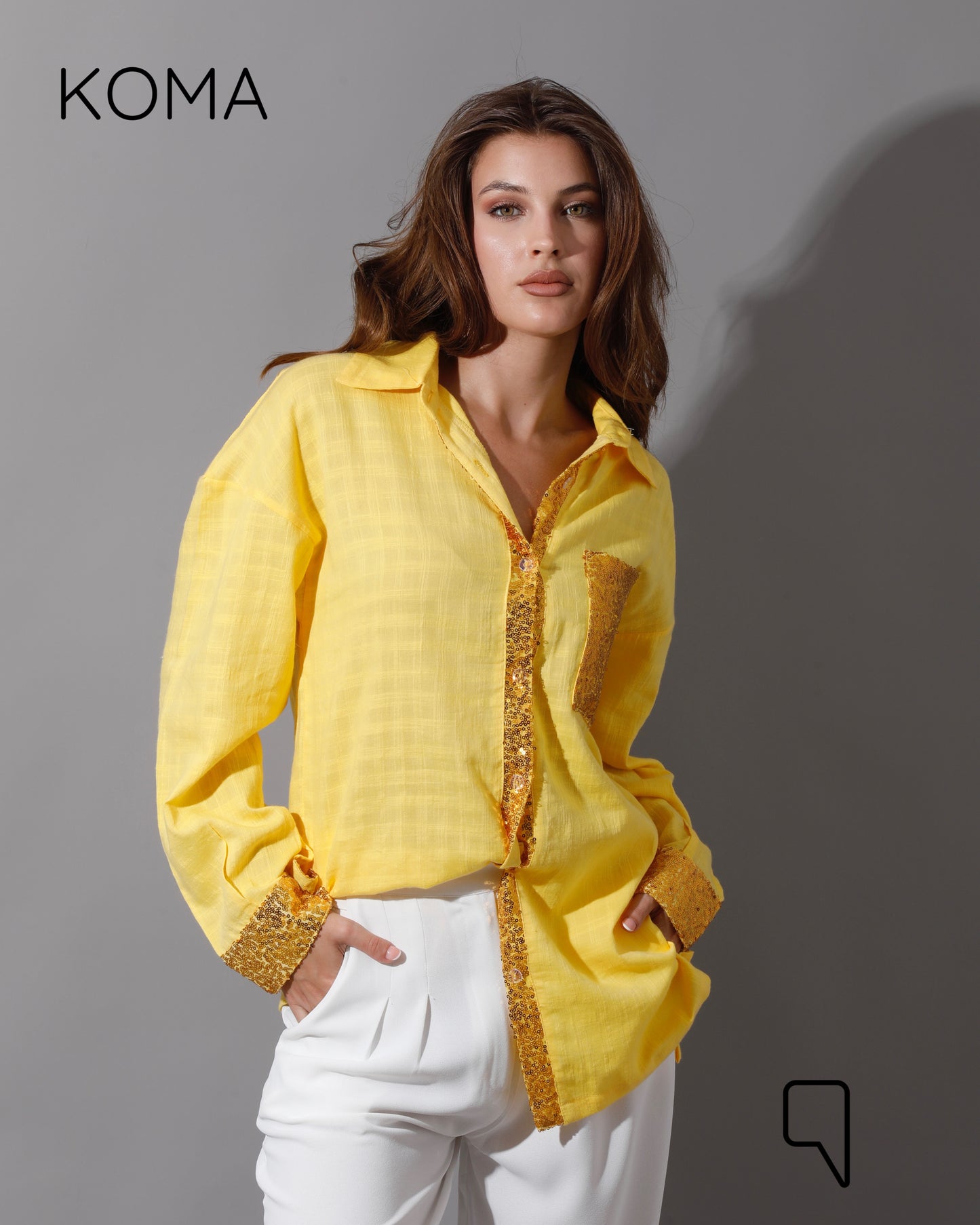 Glitter Long Sleeves Shirt - Yellow
