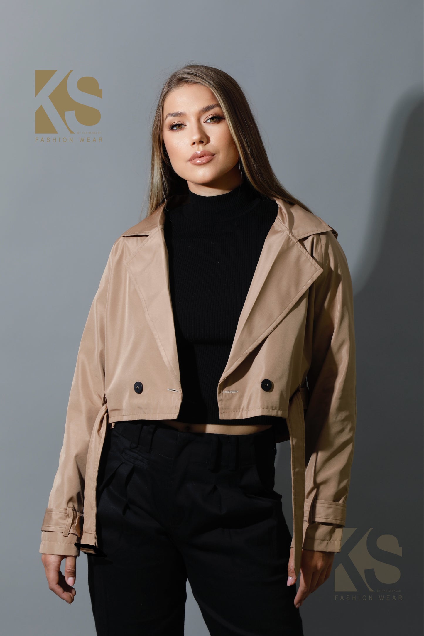 Double Breasted Trench Jacket - Beige
