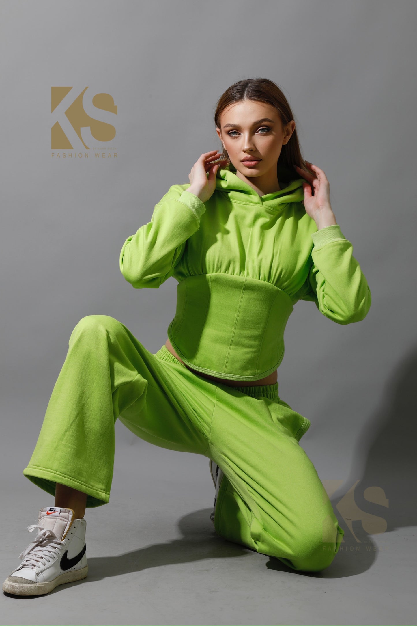Corset Hoodie Set - Lime Green