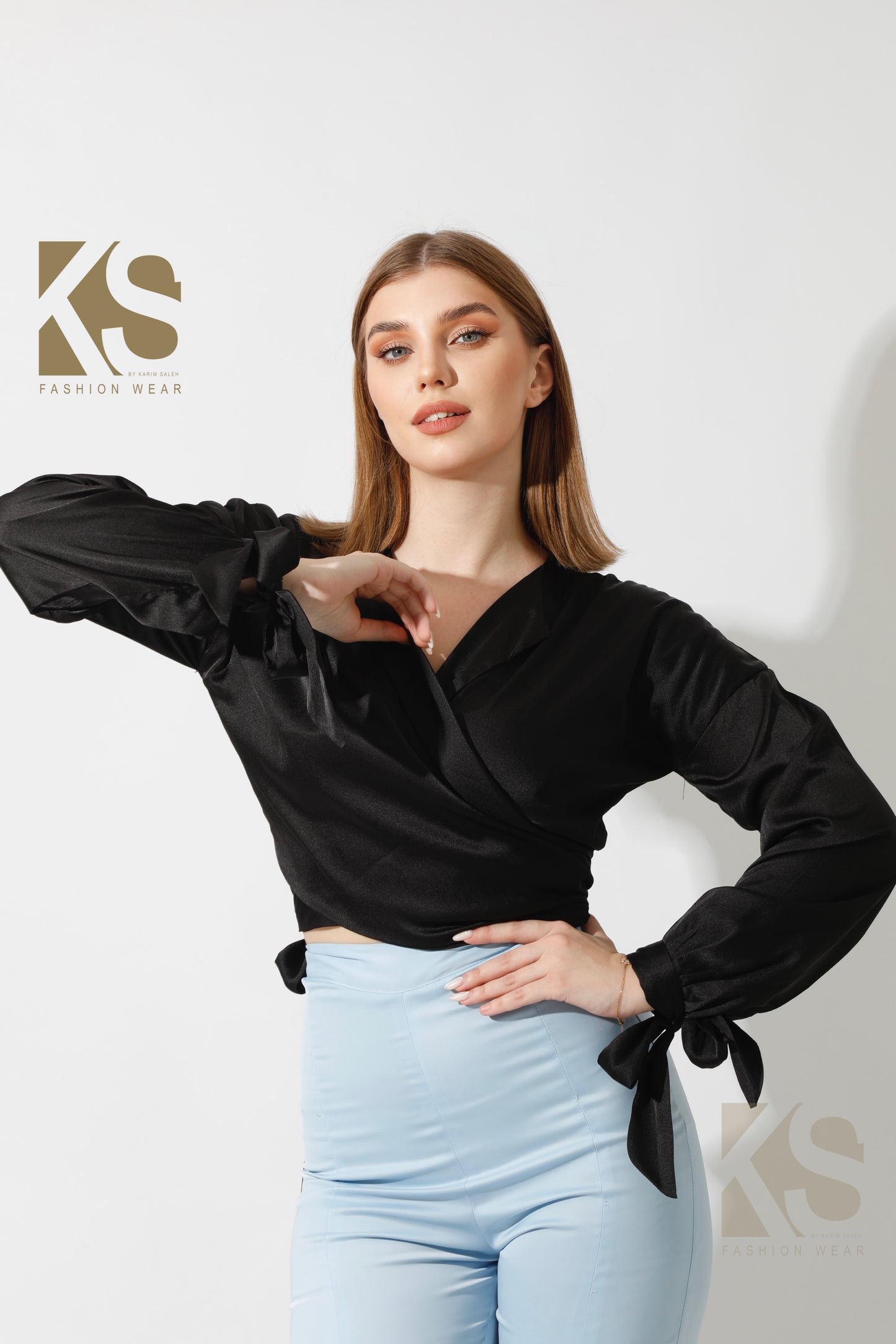 Wrap Tie Blouse - Black