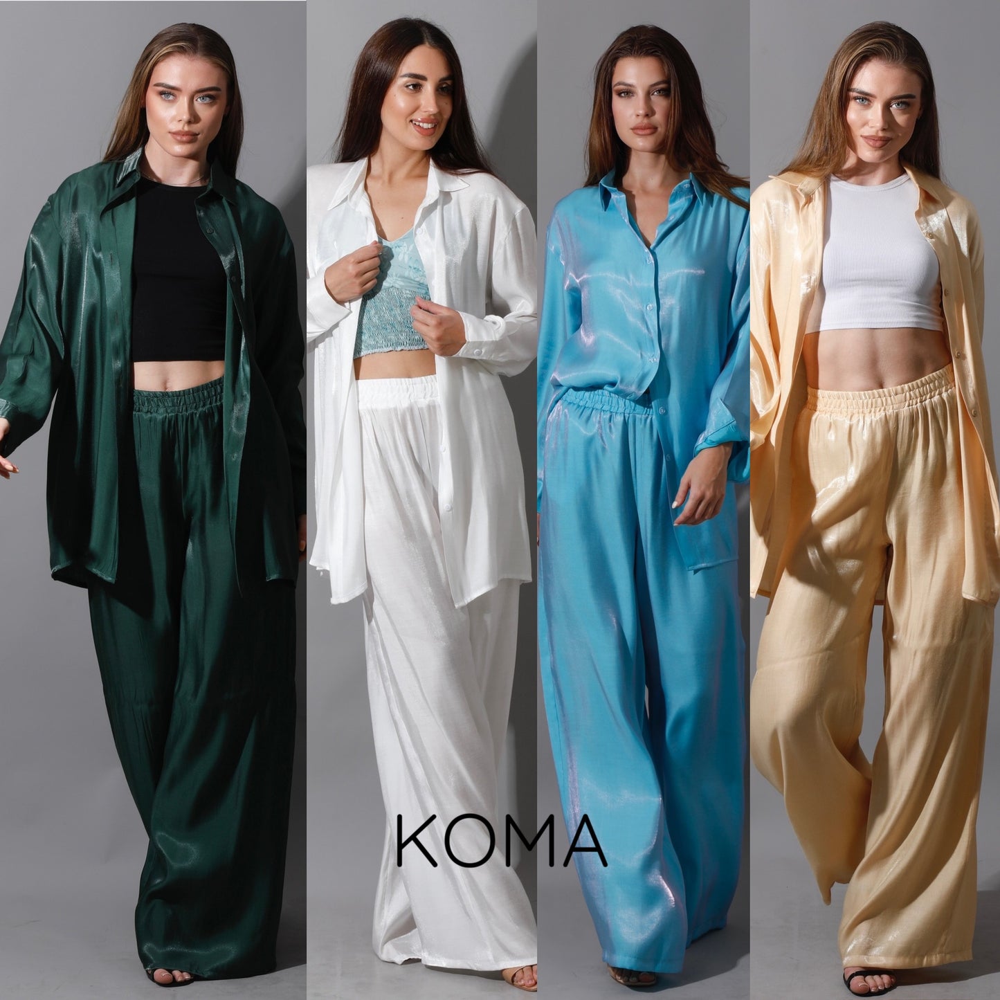 Shemer Long Shirt & Wide Leg Trousers Set - Olive