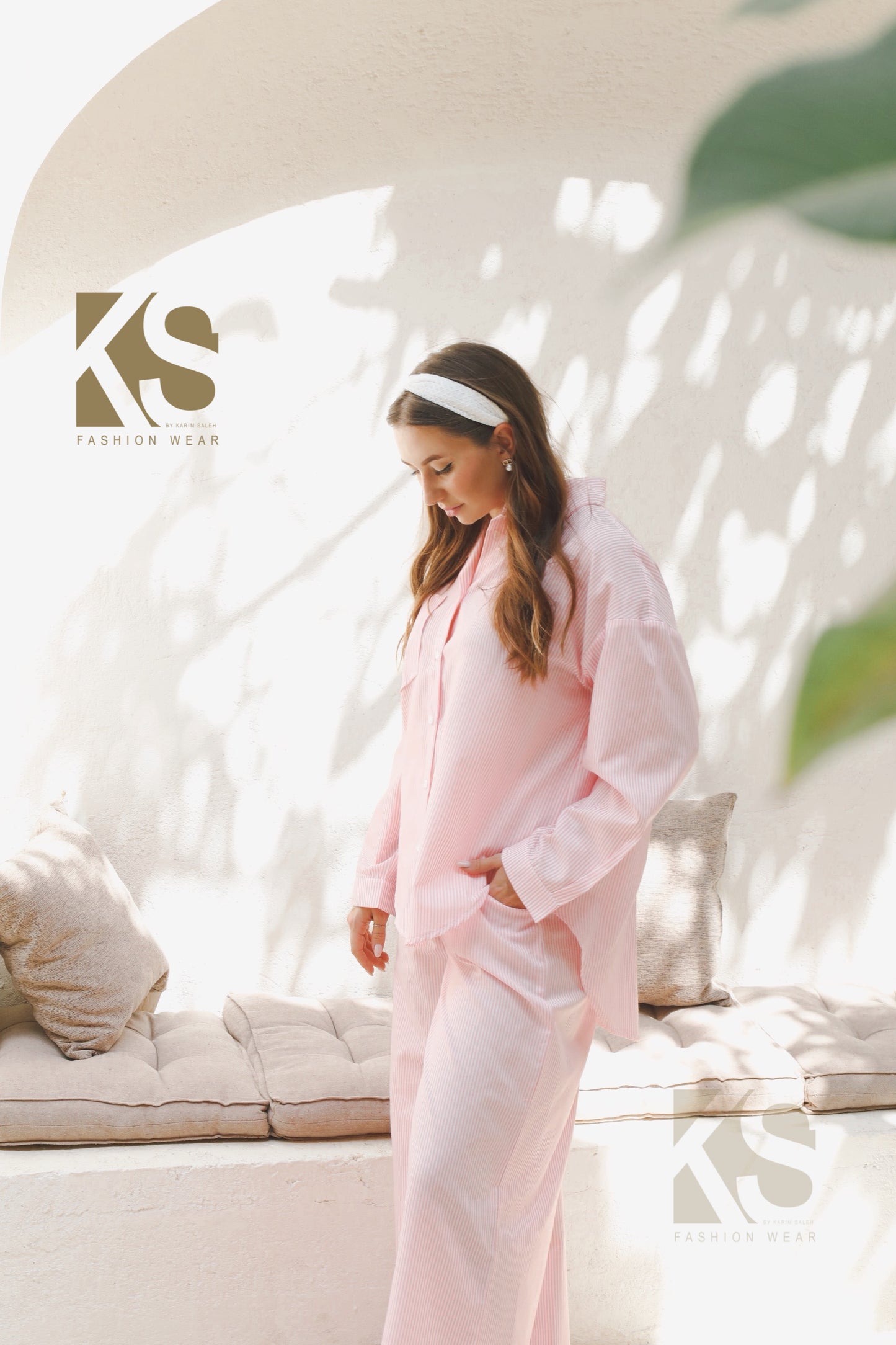 Wide Leg trousers Striped - Striped Pink