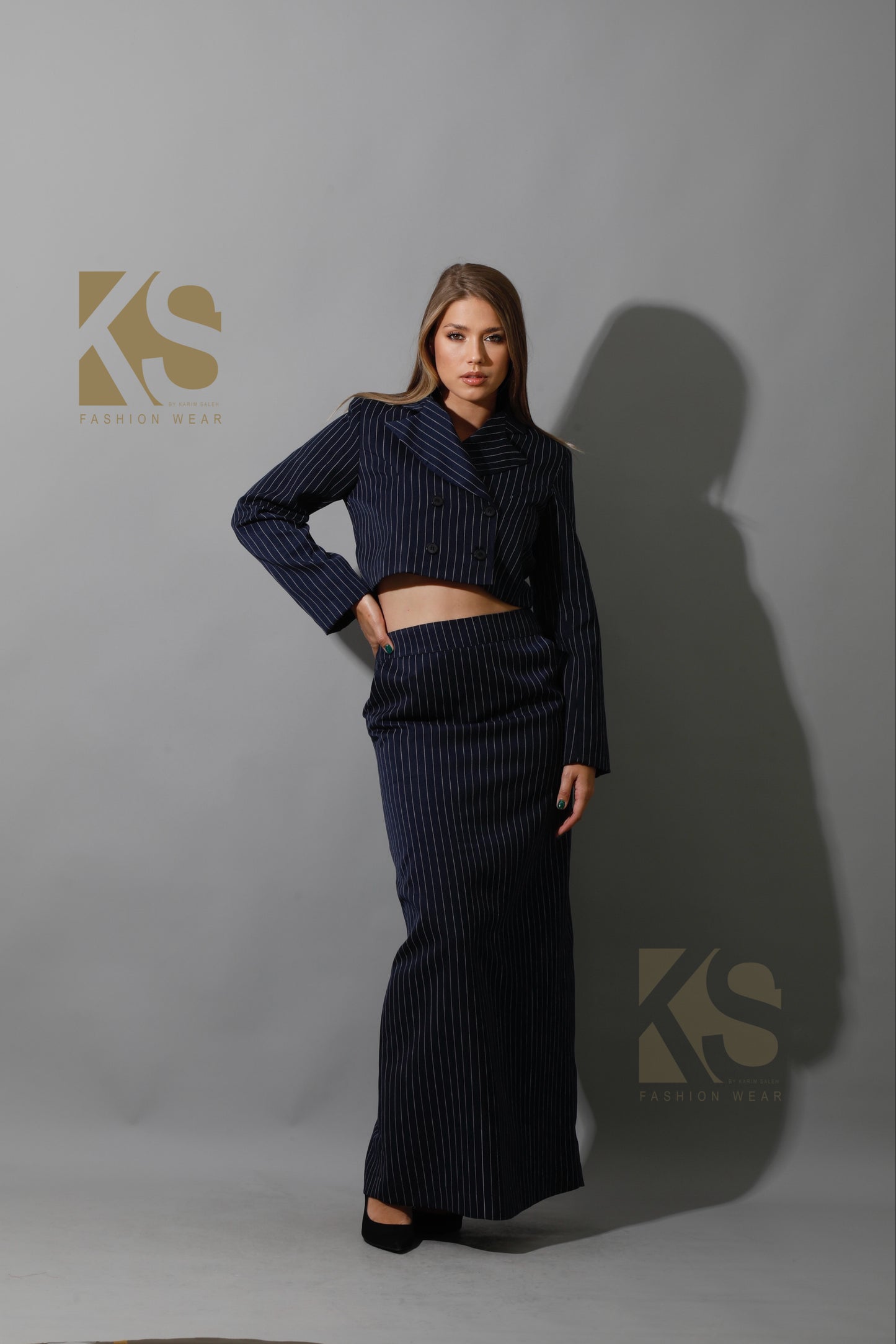 Striped Maxi Skirt Co-Ord - Navy