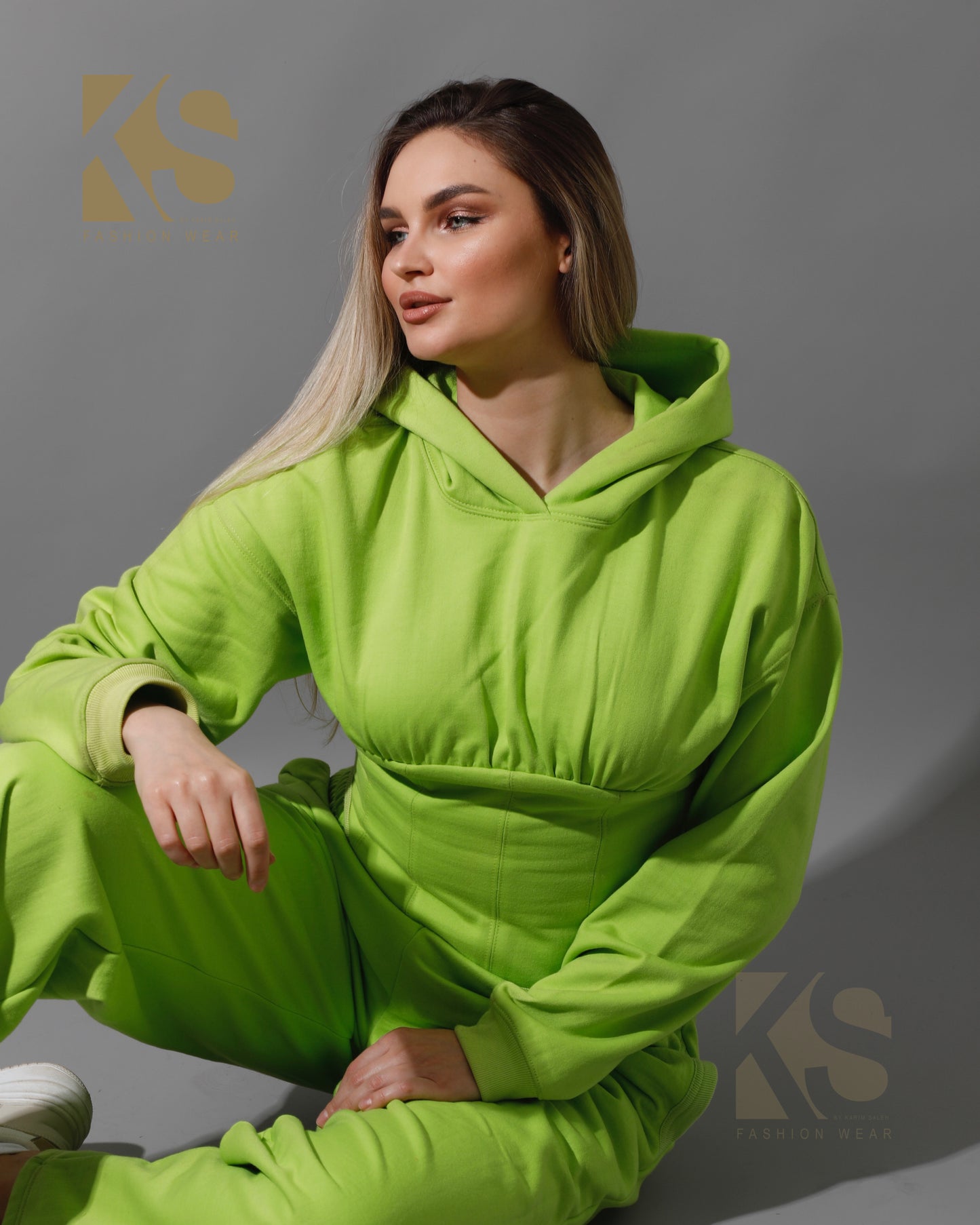 Corset Hoodie & Pants Set - Lime Green