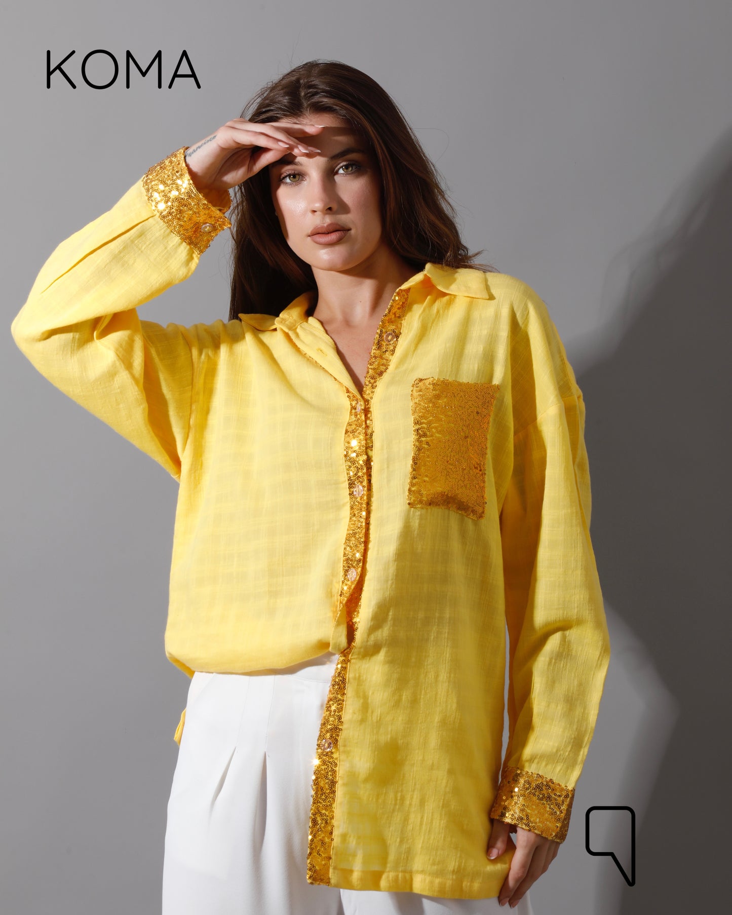 Glitter Long Sleeves Shirt - Yellow