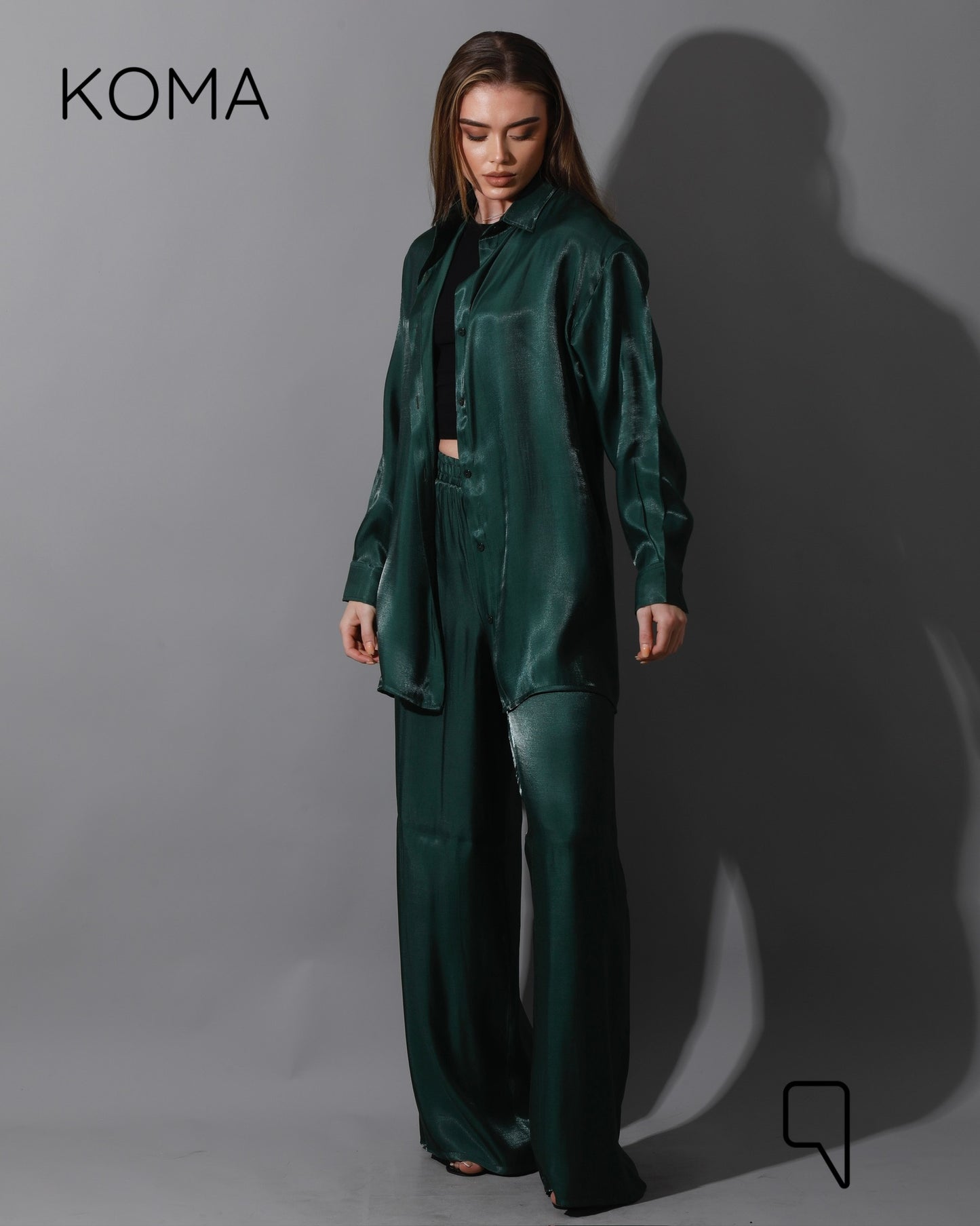Shemer Long Shirt & Wide Leg Trousers Set - Olive