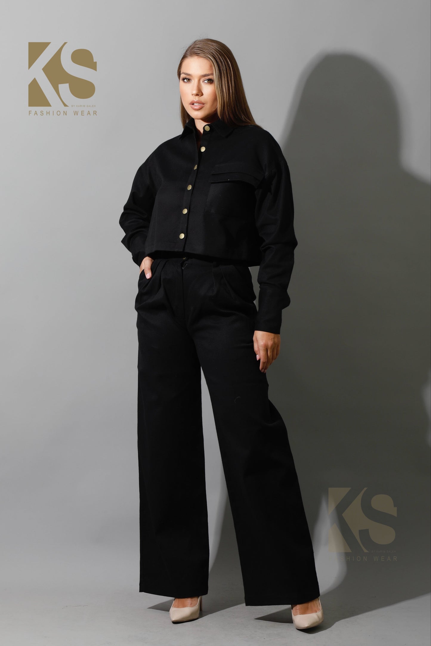 Co-ord Pleated Wide Leg Pants - Black
