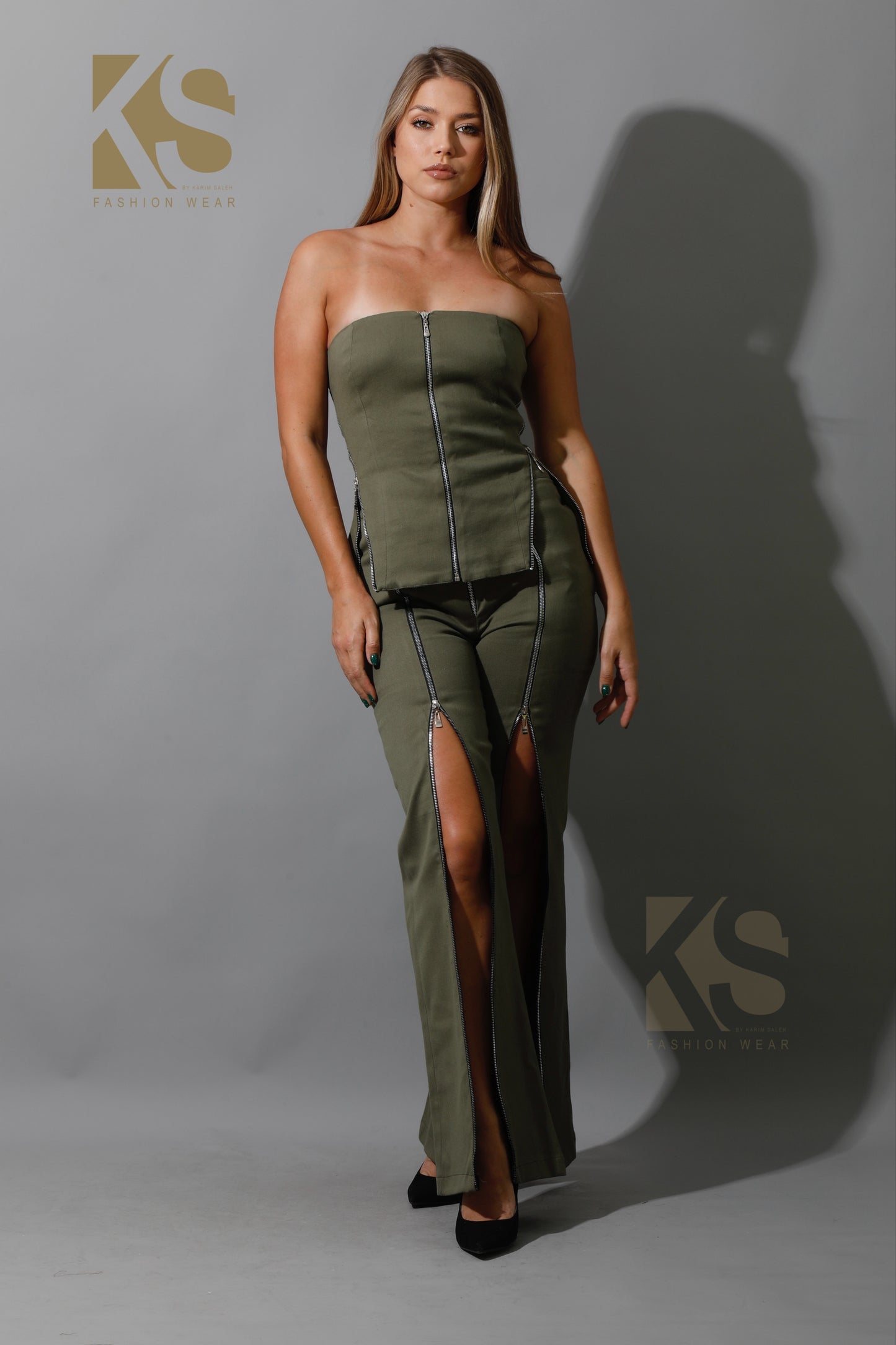Co-Ord Some Protel Top & BootCut pants - Olive