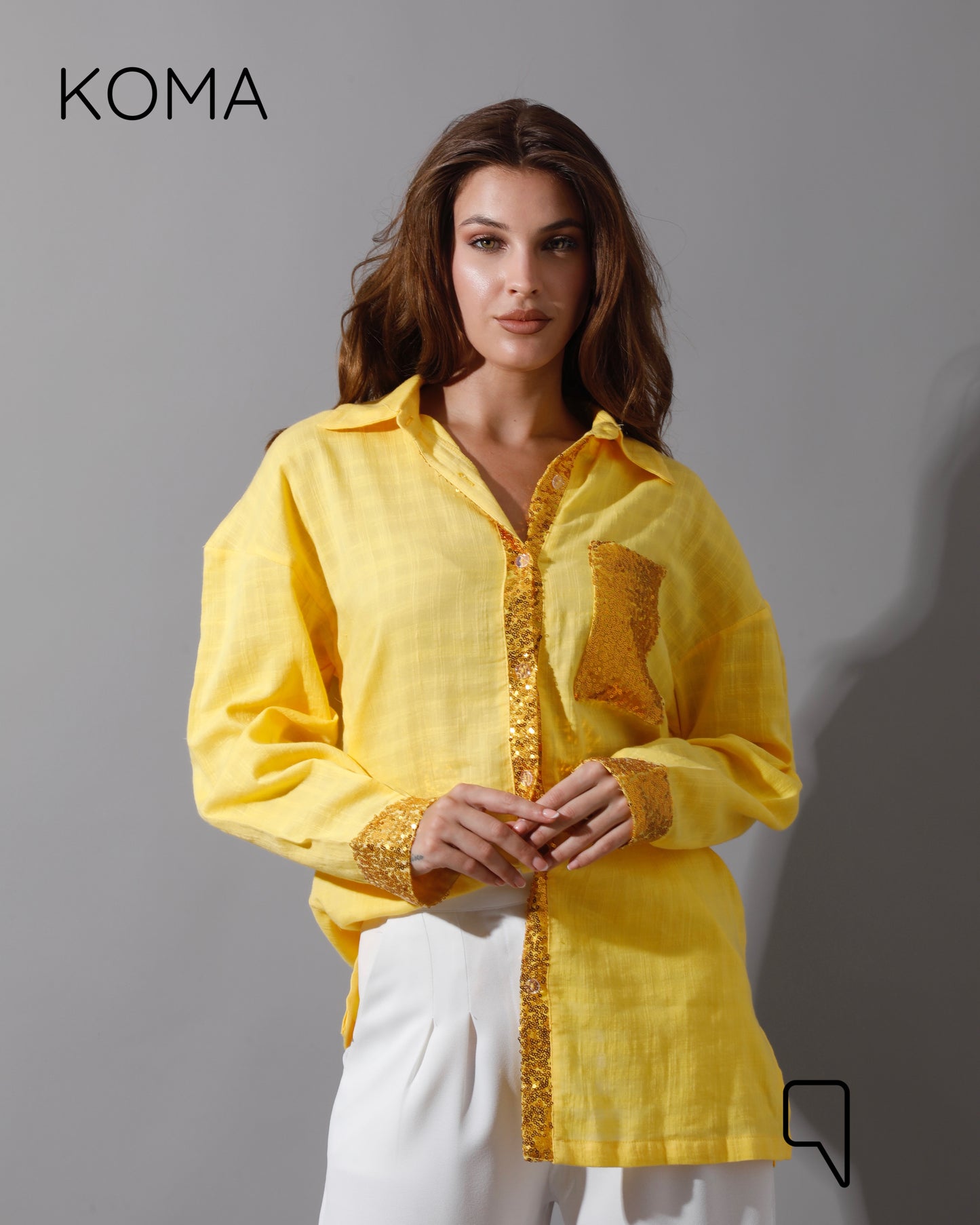 Glitter Long Sleeves Shirt - Yellow