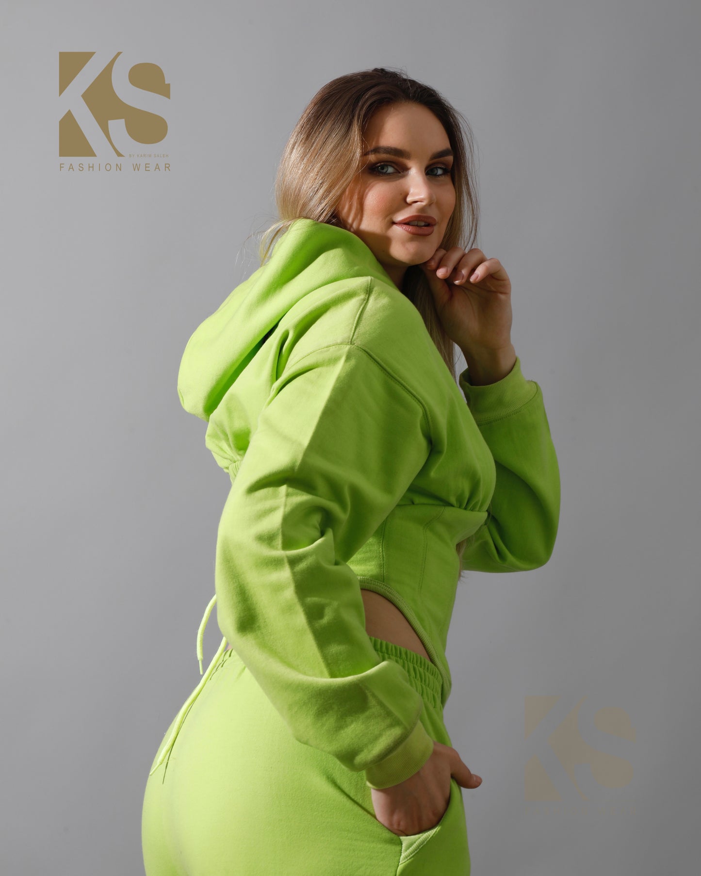Corset Hoodie & Pants Set - Lime Green