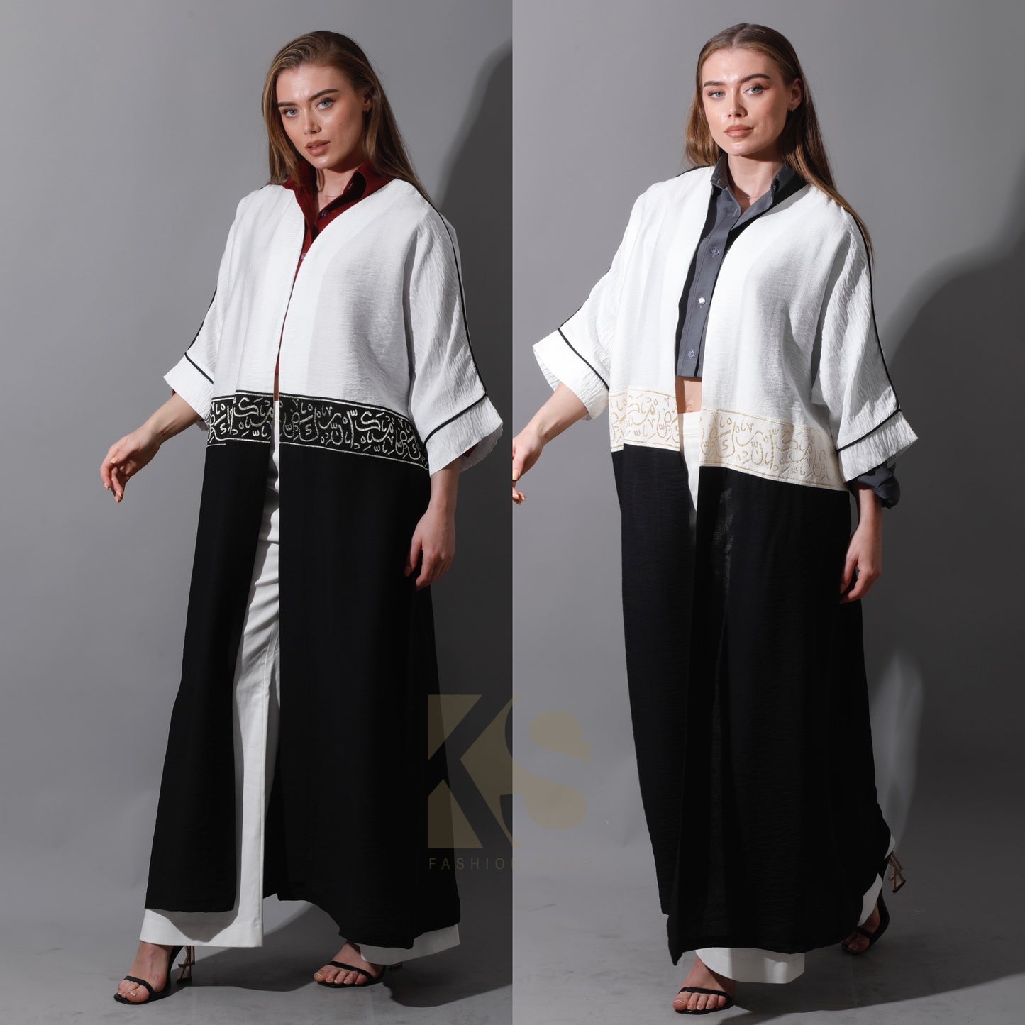 Double Colored Arabic Kaftan - White & Black