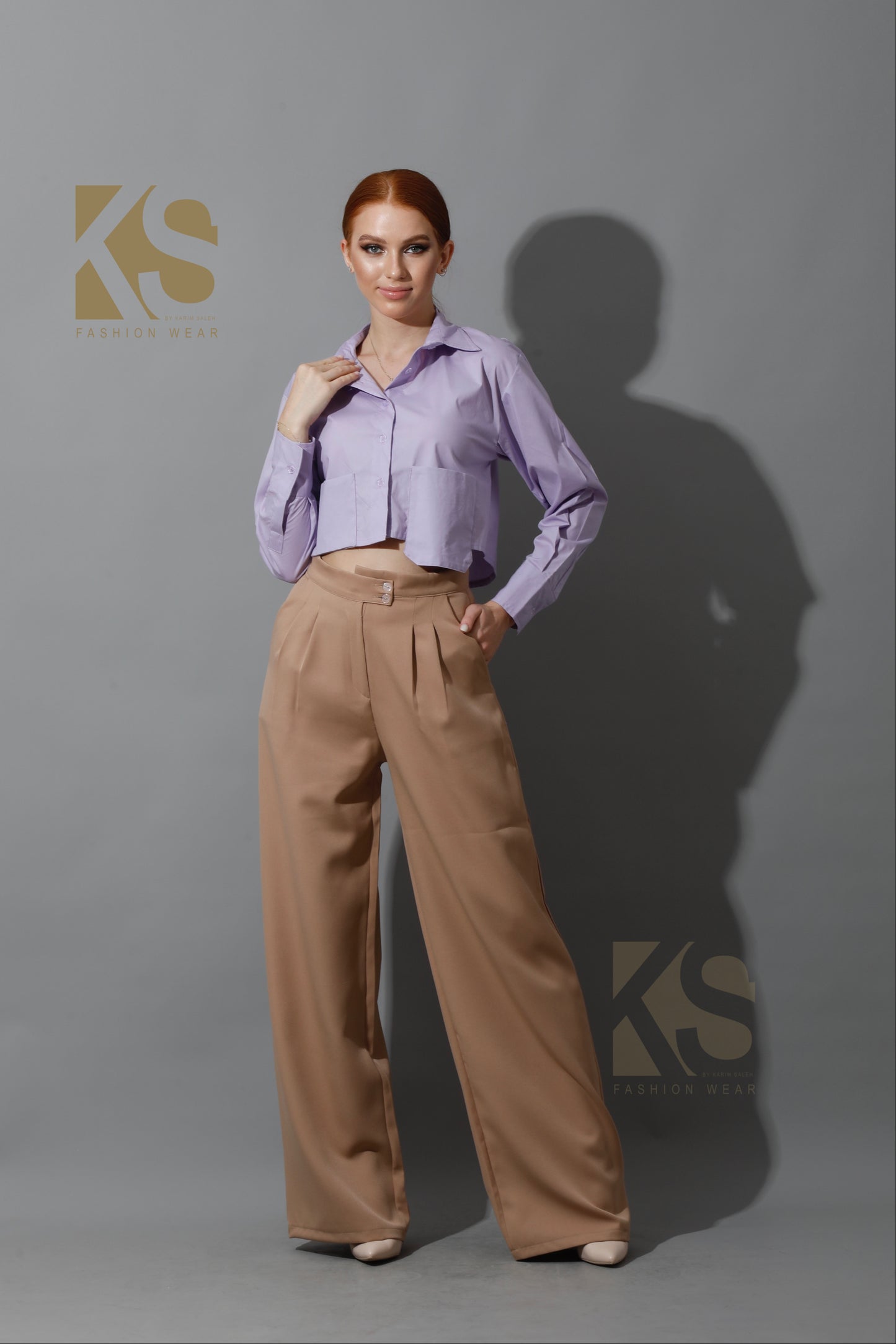 High Waist Wide Leg Trousers - Beige