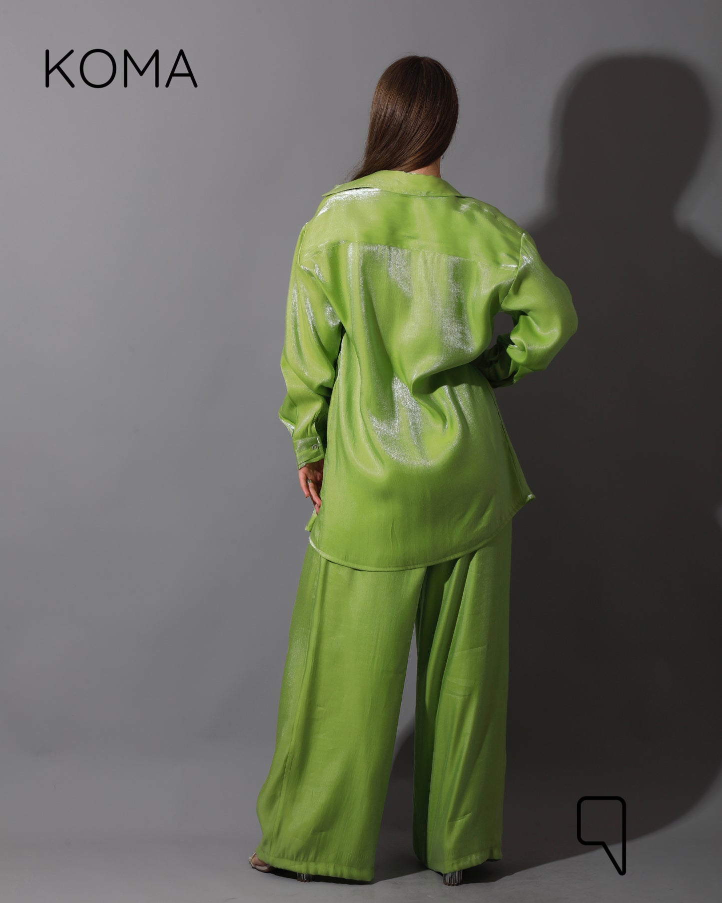 Shemer Long Shirt & Wide Leg Trousers Set - Lime Green