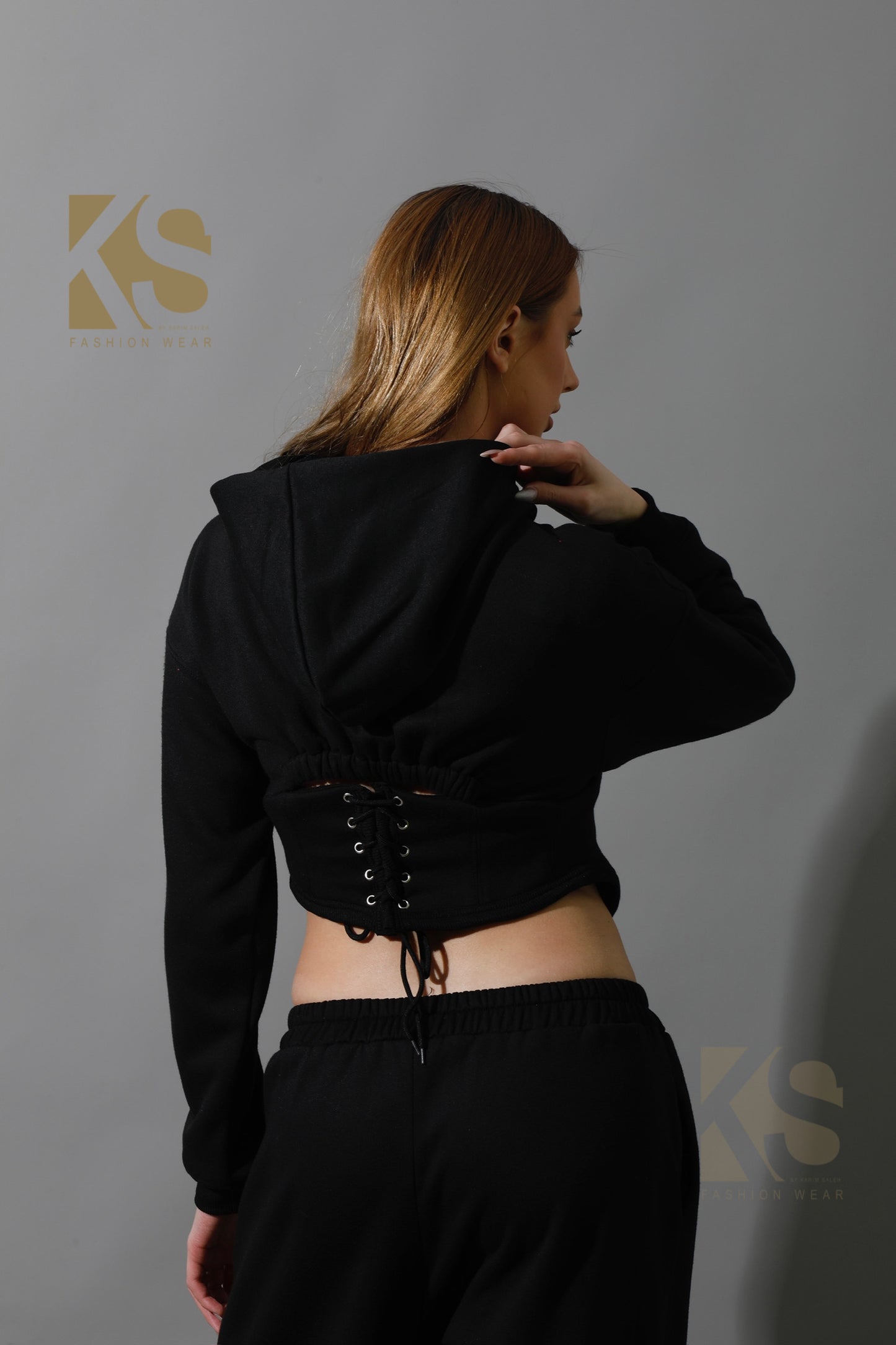 Corset Hoodie Set - Black