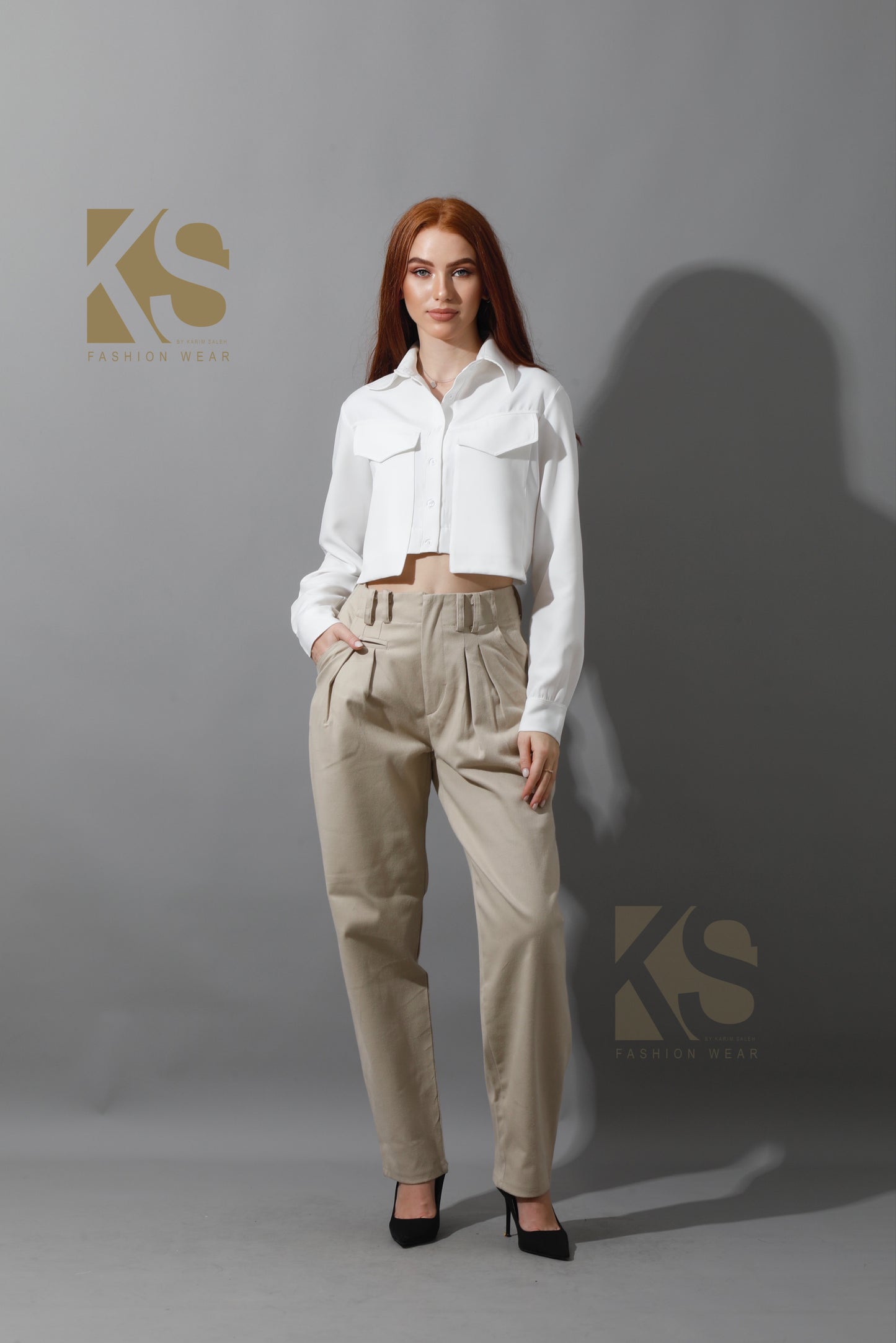 High Rise Paper-Bag Pants - Light Beige