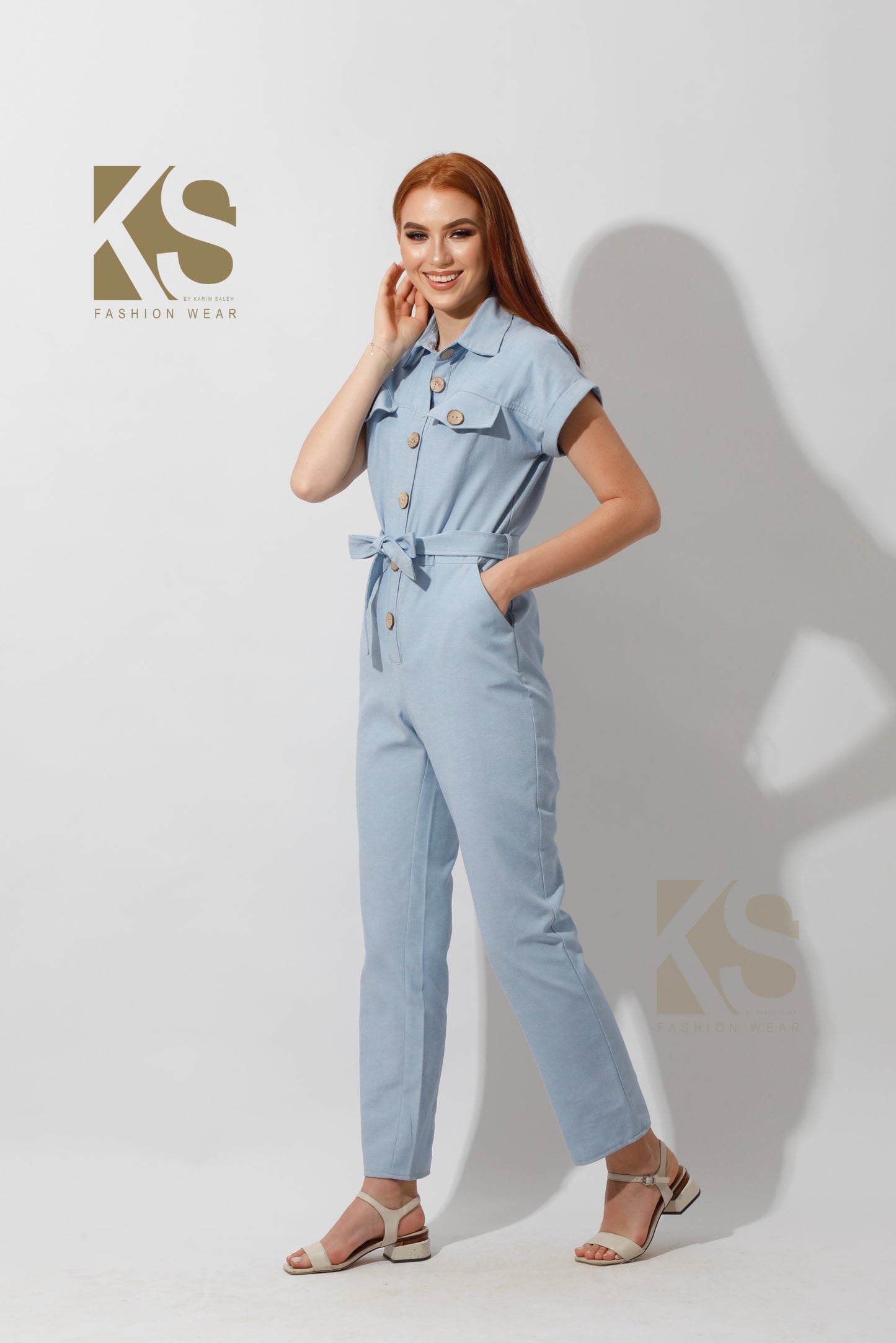 Buttons Jeans Jumpsuit - Light Blue