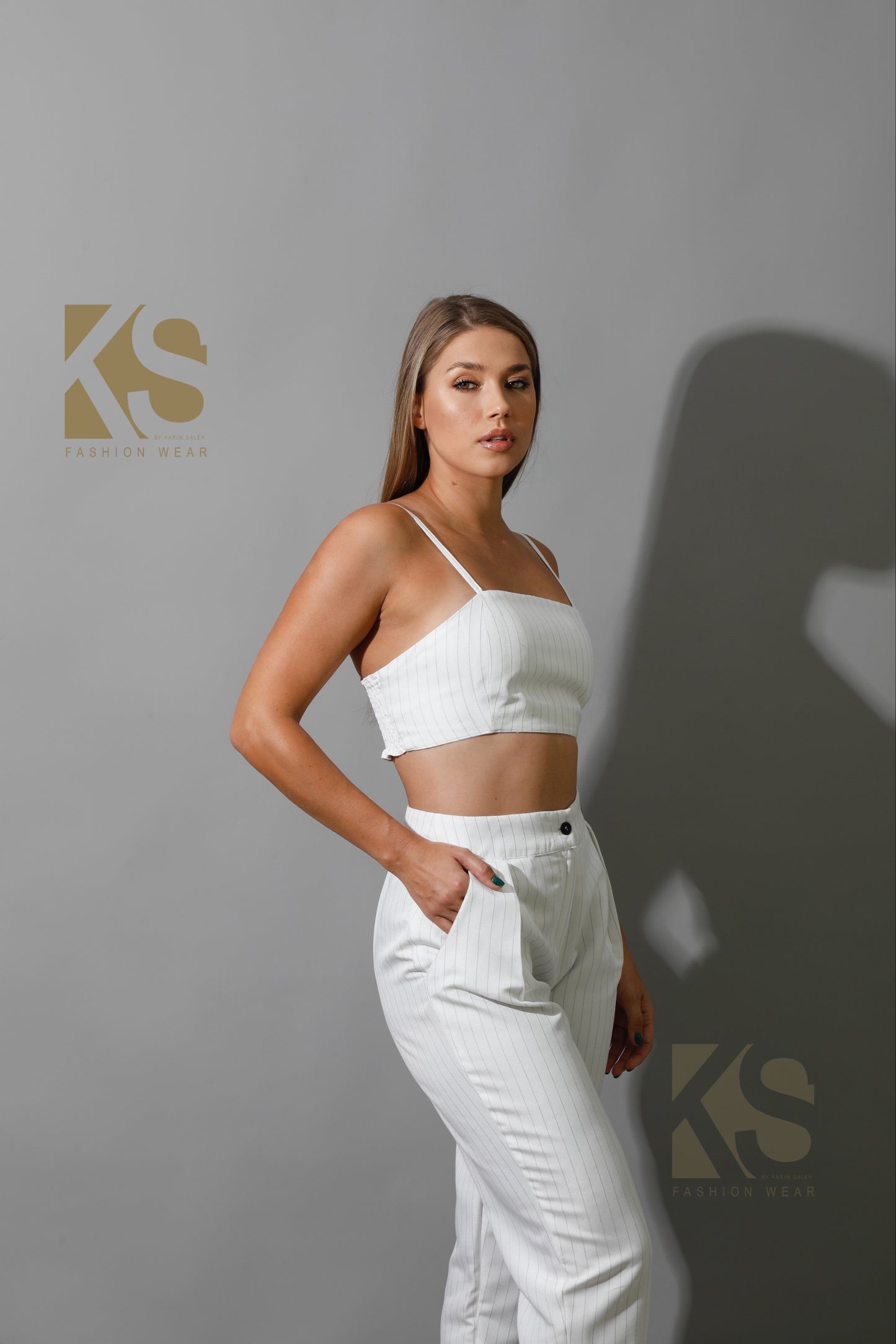 Striped Bra Top Co-Ord - White