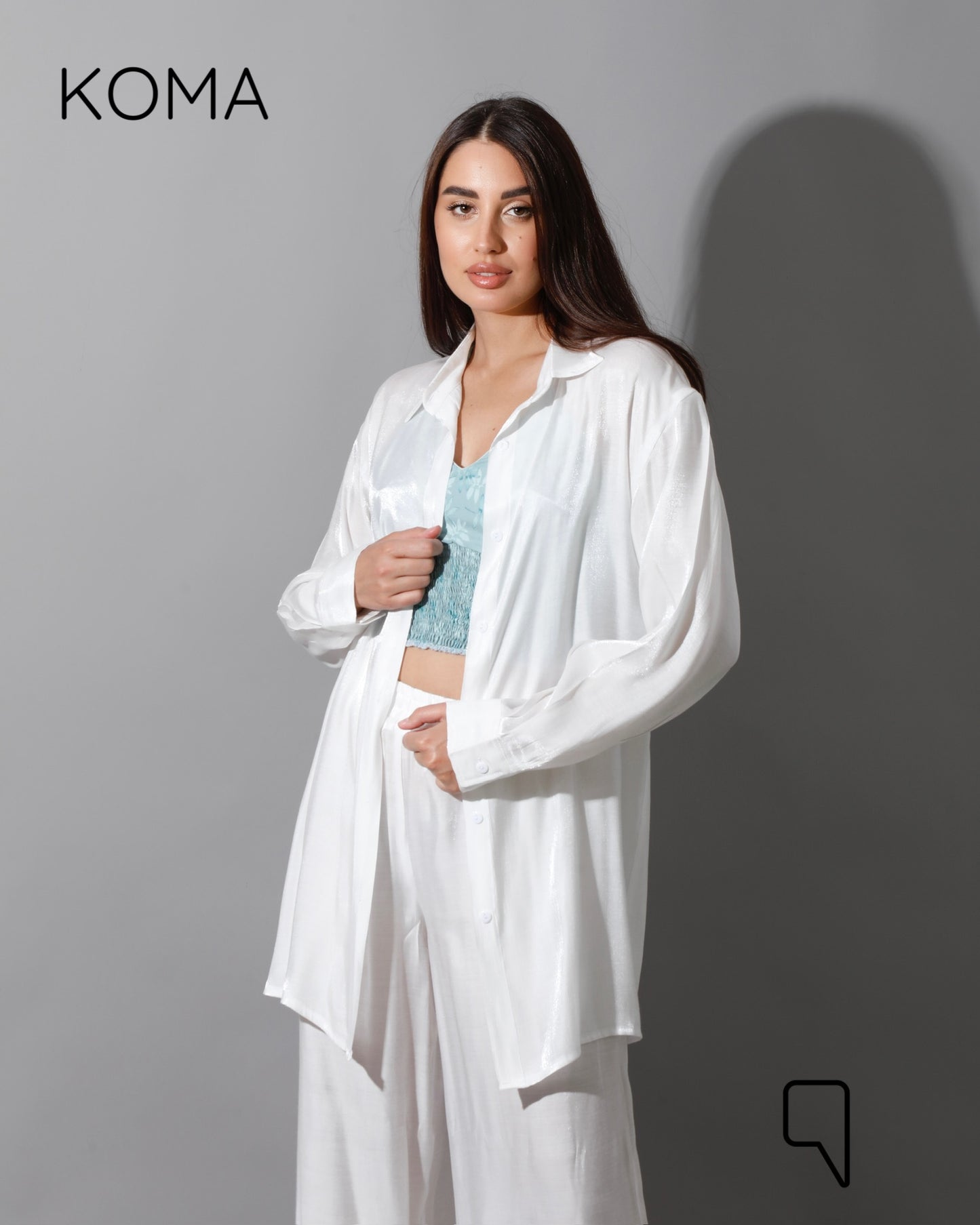 Shemer Long Shirt & Wide Leg Trousers Set - white