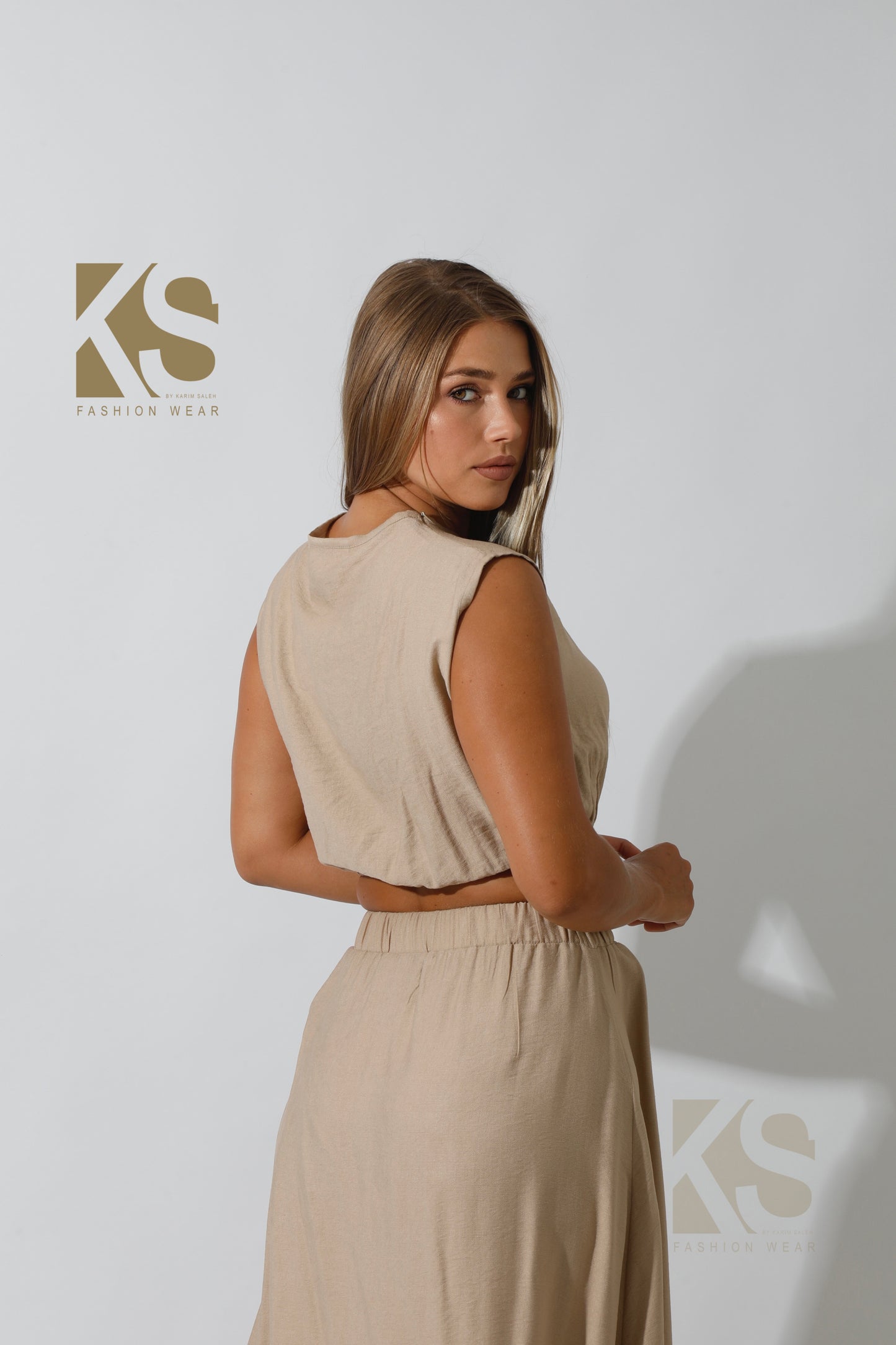 Maxi Side Slite Skirt Set - Beige
