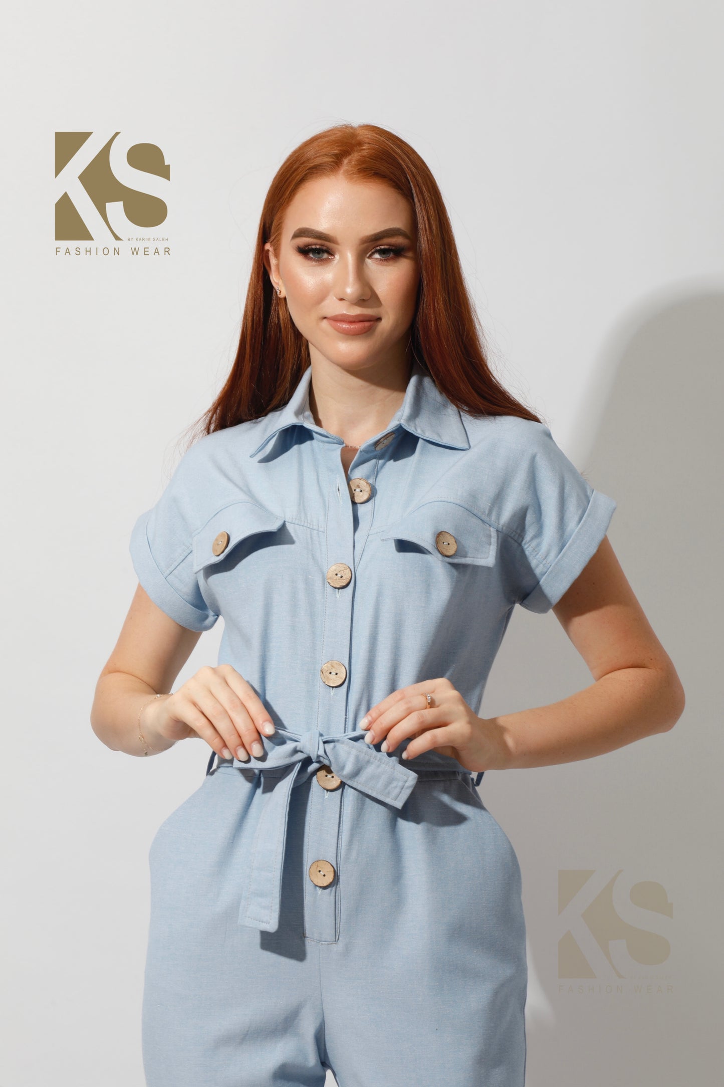 Buttons Jeans Jumpsuit - Light Blue