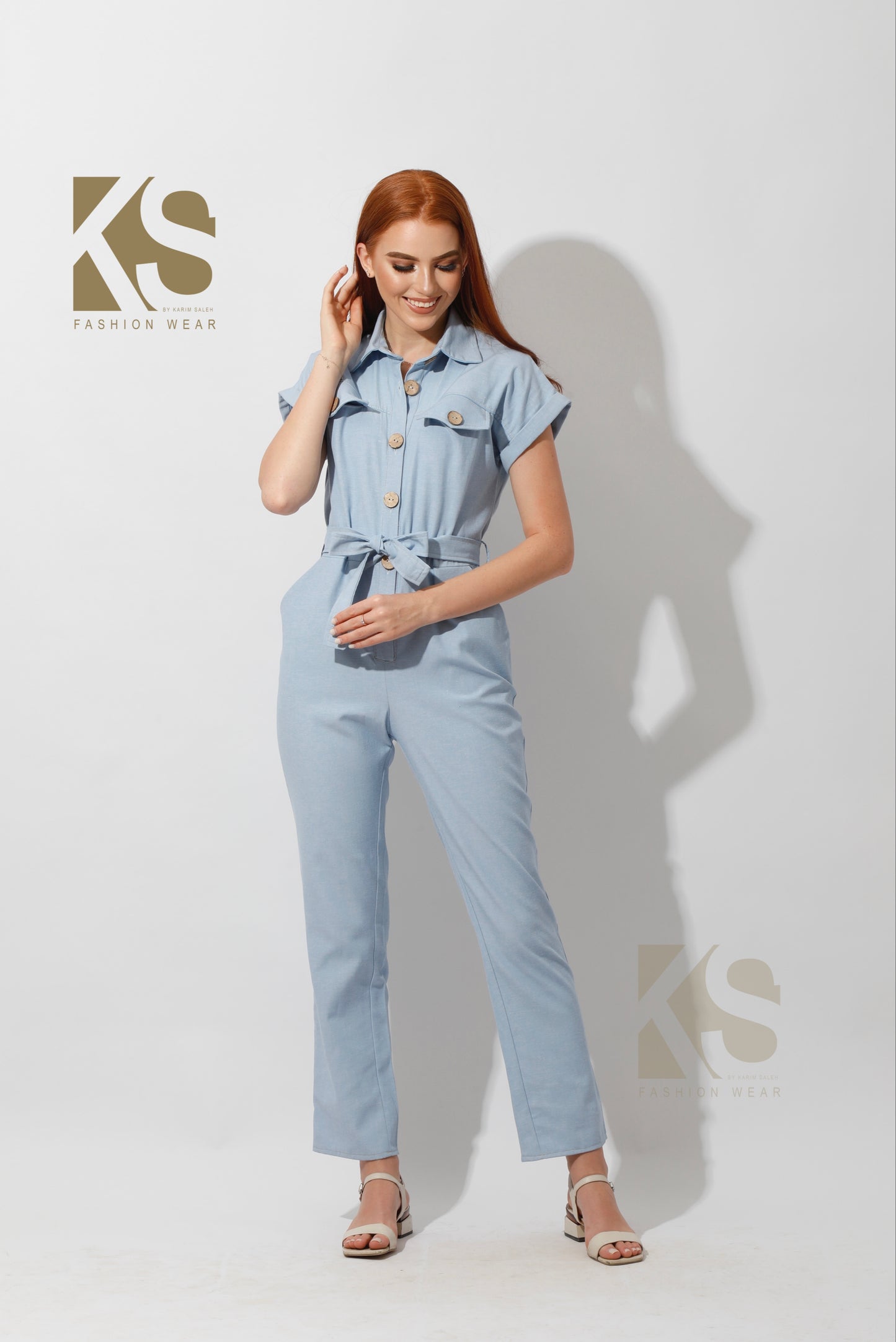Buttons Jeans Jumpsuit - Light Blue