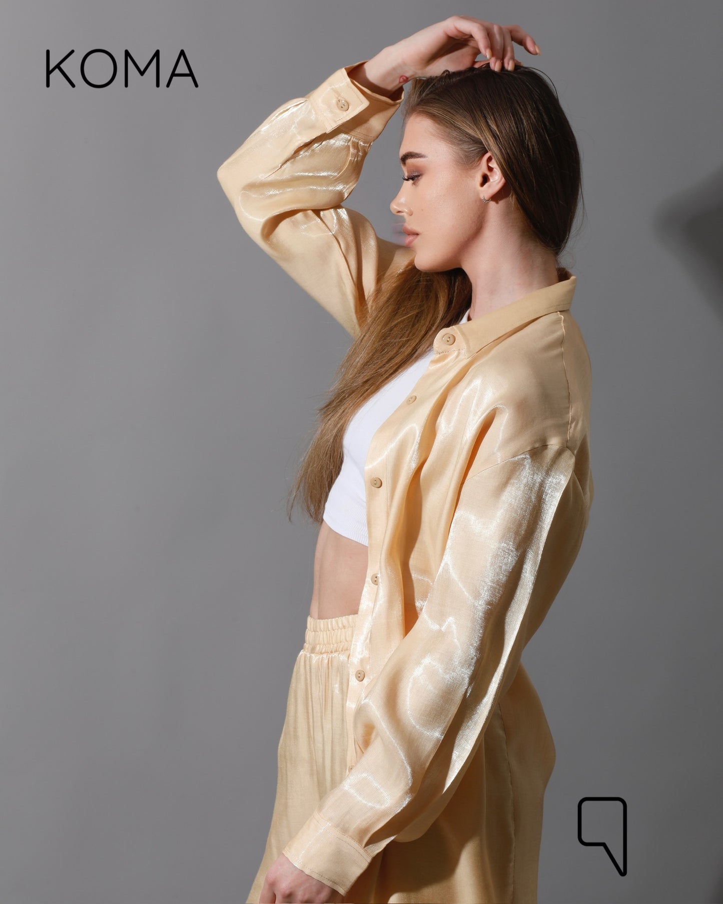 Shemer Long Shirt & Wide Leg Trousers Set - Beige