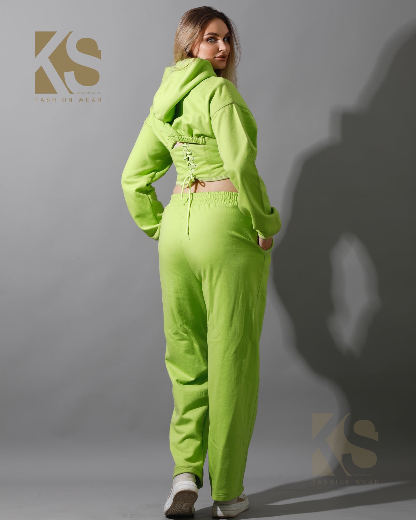 Corset Hoodie & Pants Set - Lime Green