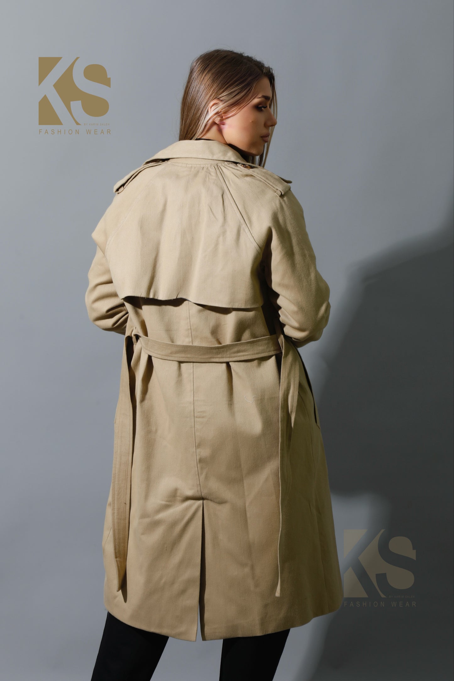 Wrapped Belted Trench Coat - Beige