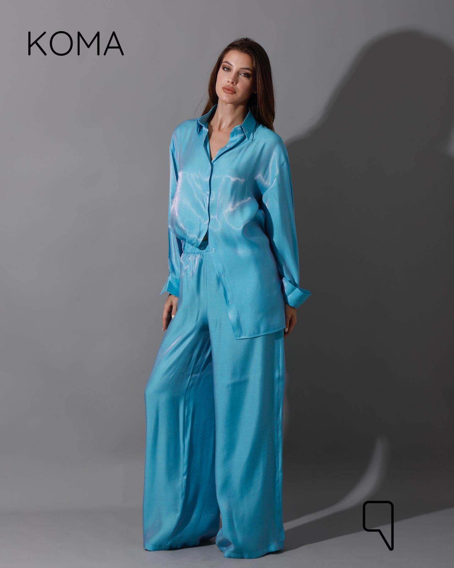 Shemer Long Shirt & Wide Leg Trousers Set - Turquoise