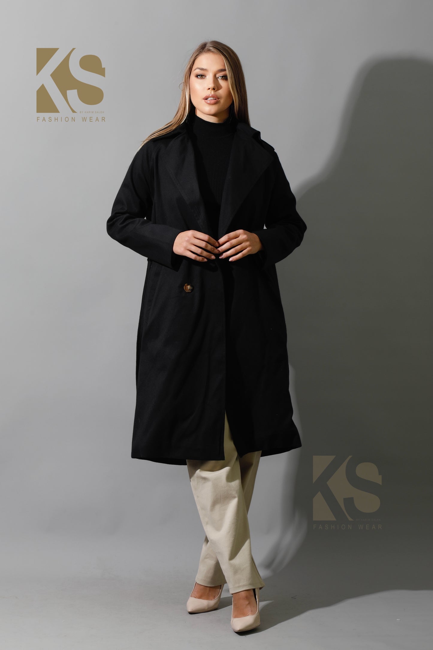 Wrapped Belted Trench Coat - Black