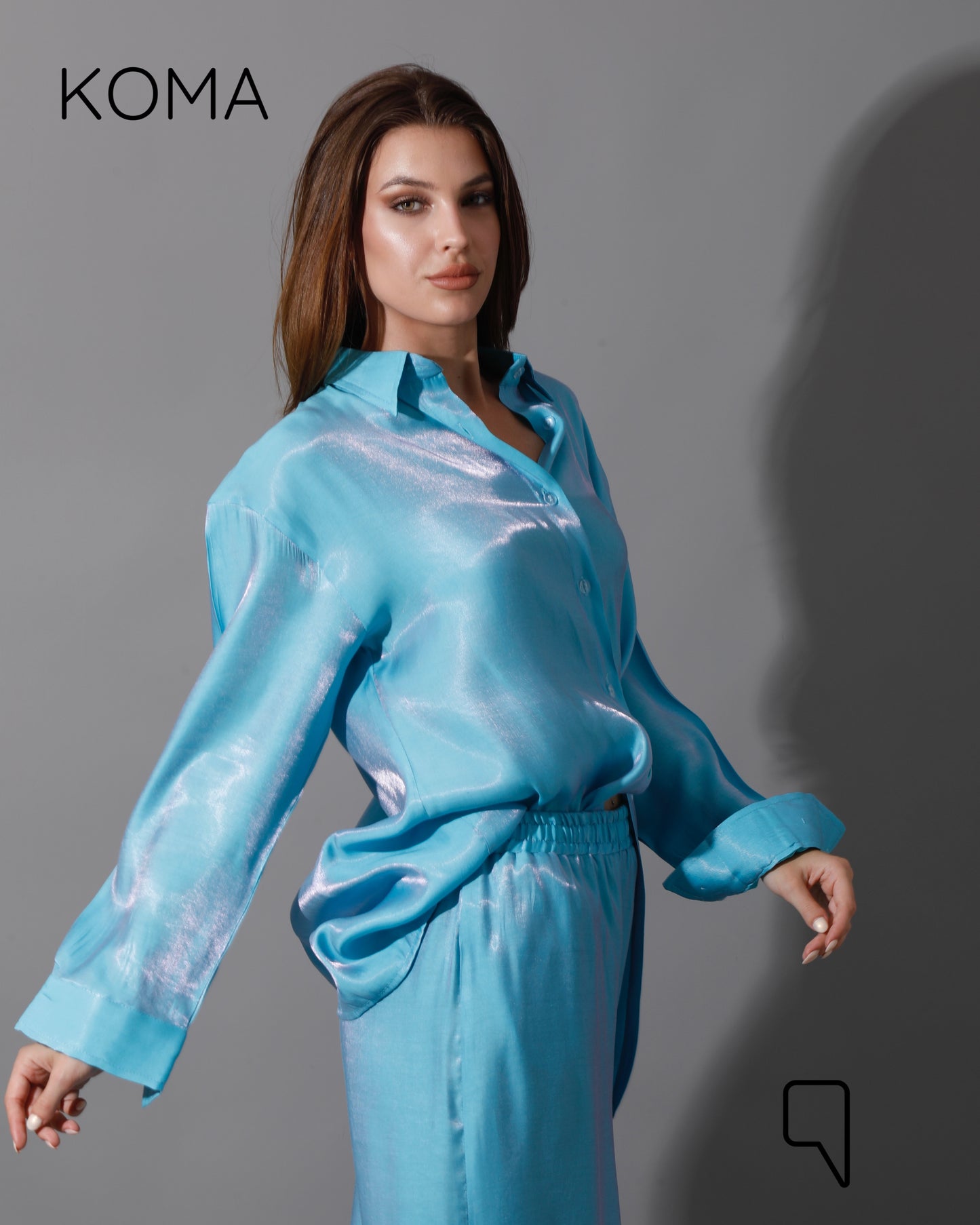 Shemer Long Shirt & Wide Leg Trousers Set - Turquoise