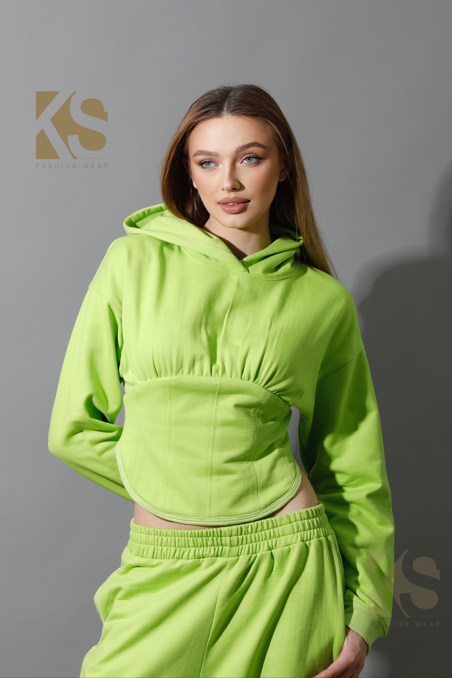 Corset Hoodie Set - Lime Green