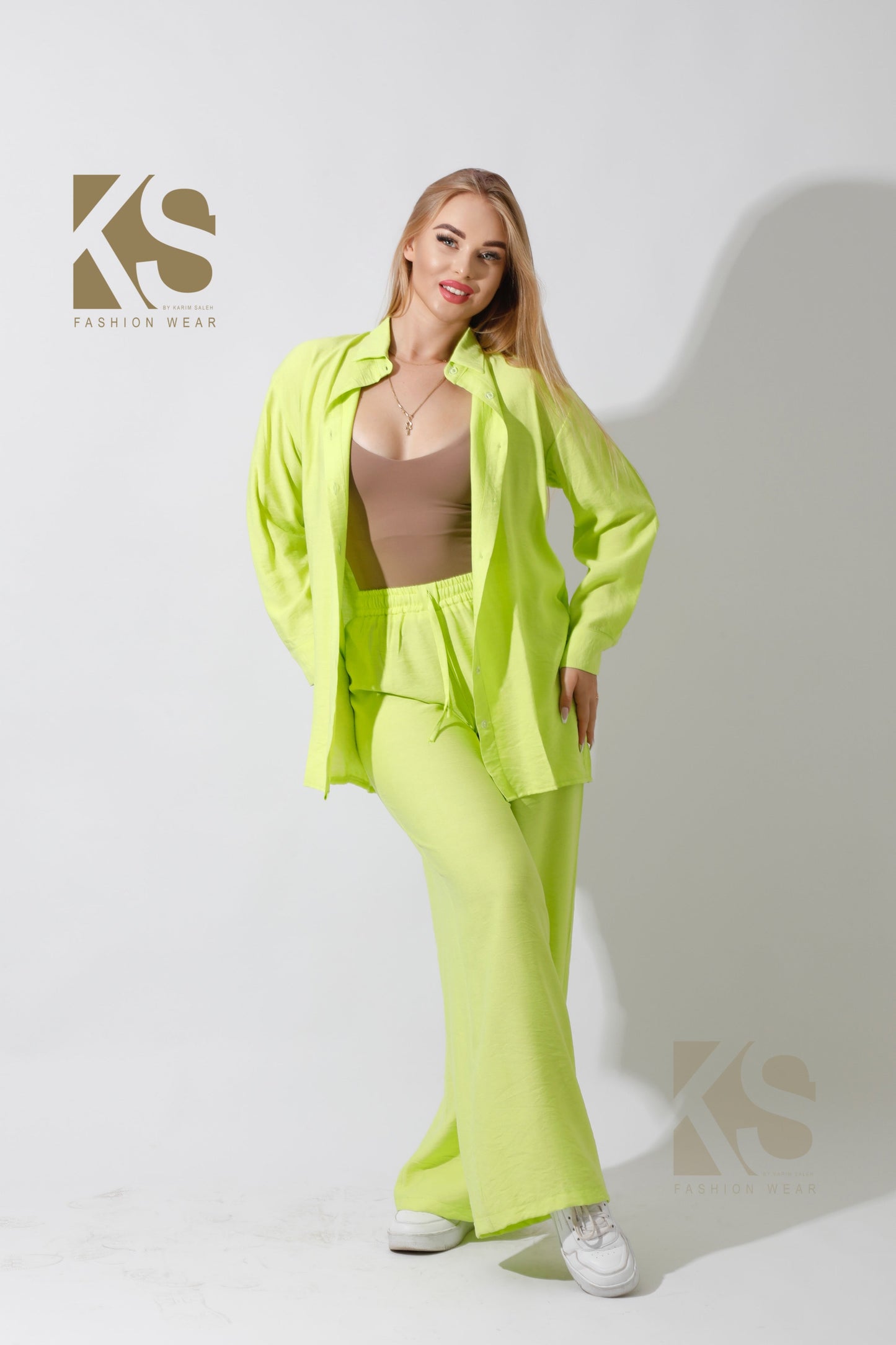 Co-Ord Long Sleeves Shirt - Lime Green