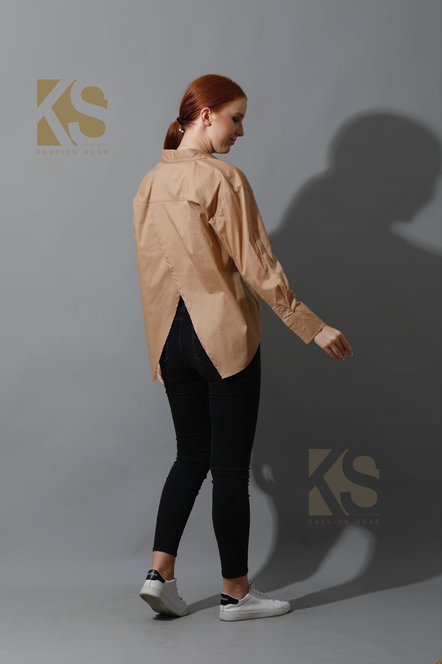 Back Slit Shirt - Beige