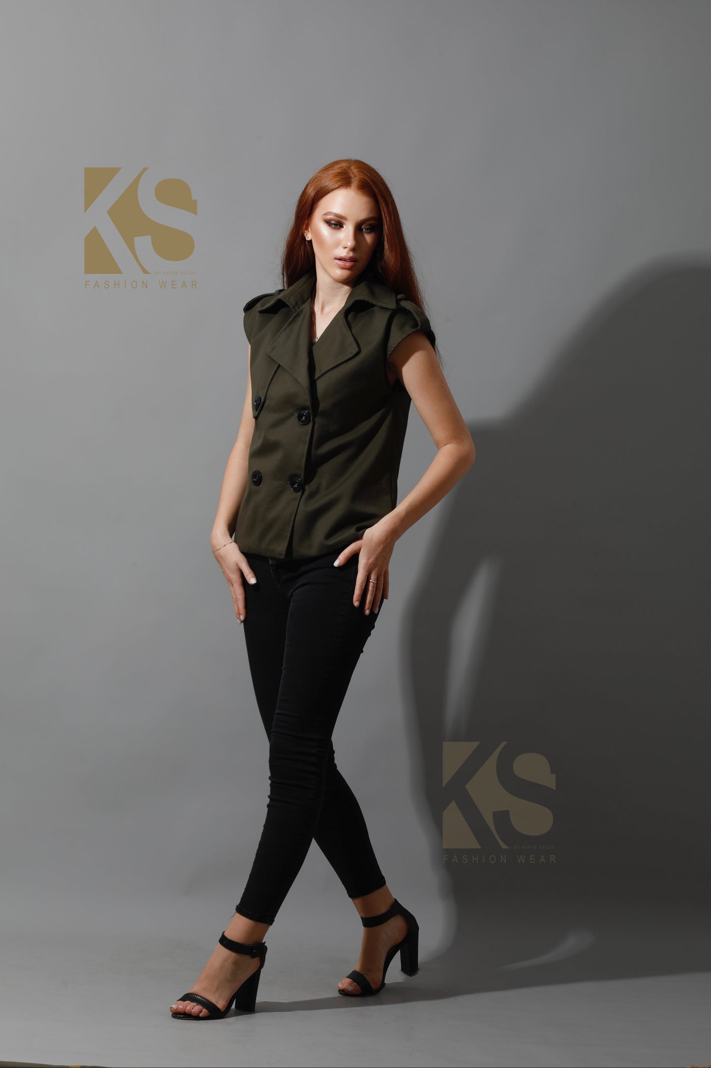 Double Breasted Vest - Olive