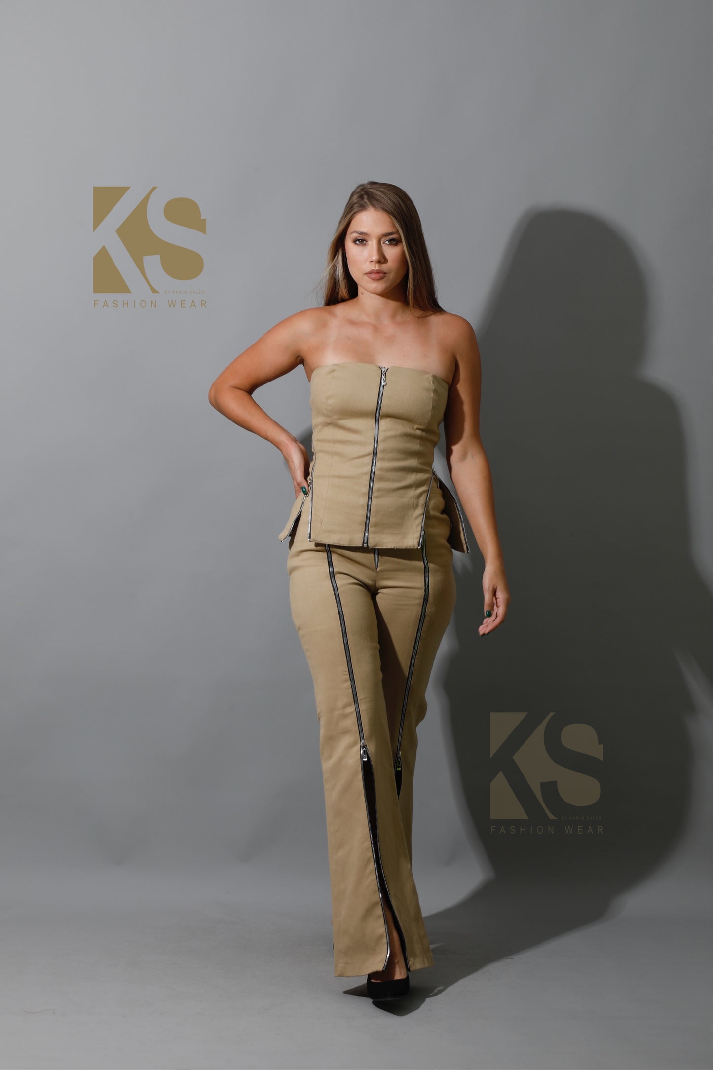 Co-Ord Some Protel Top & BootCut pants - Beige