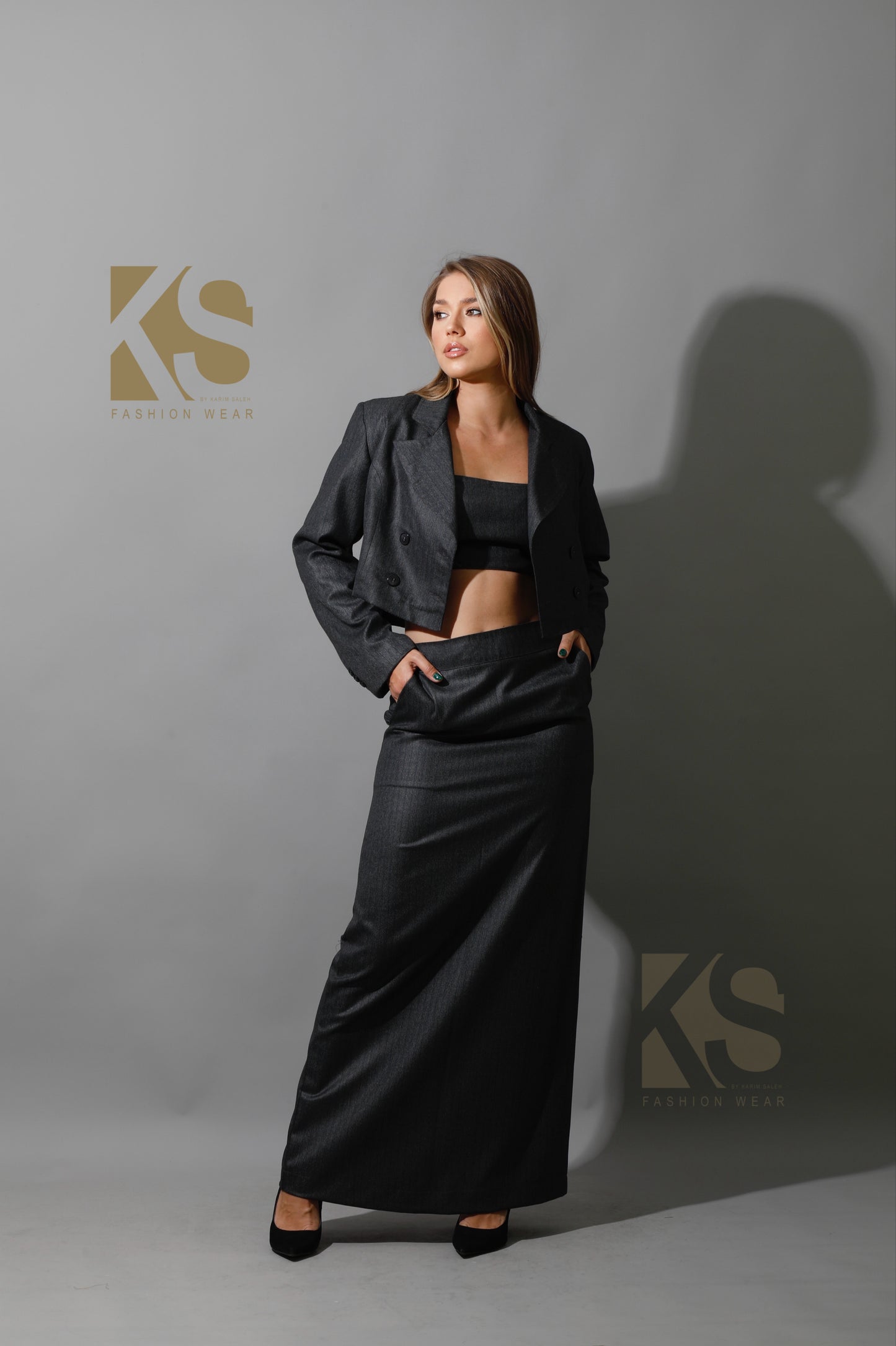 Striped Maxi Skirt Co-Ord - Gray