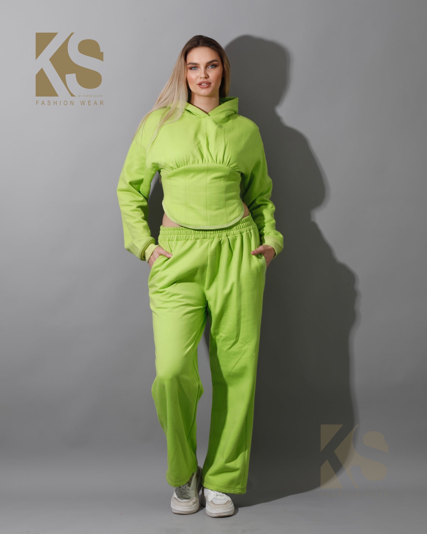Corset Hoodie & Pants Set - Lime Green